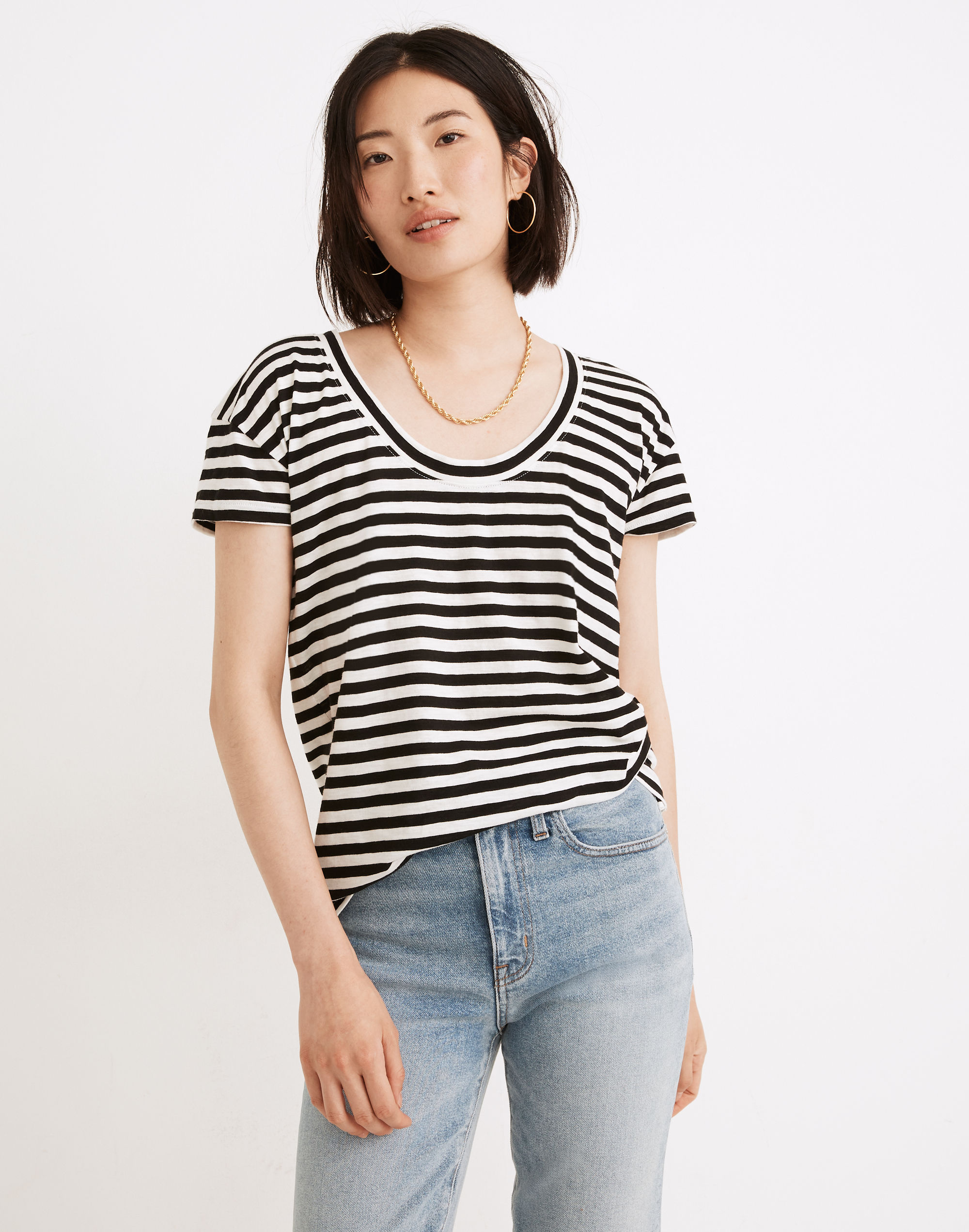 Whisper Cotton Scoopneck Tee in Pinson Stripe