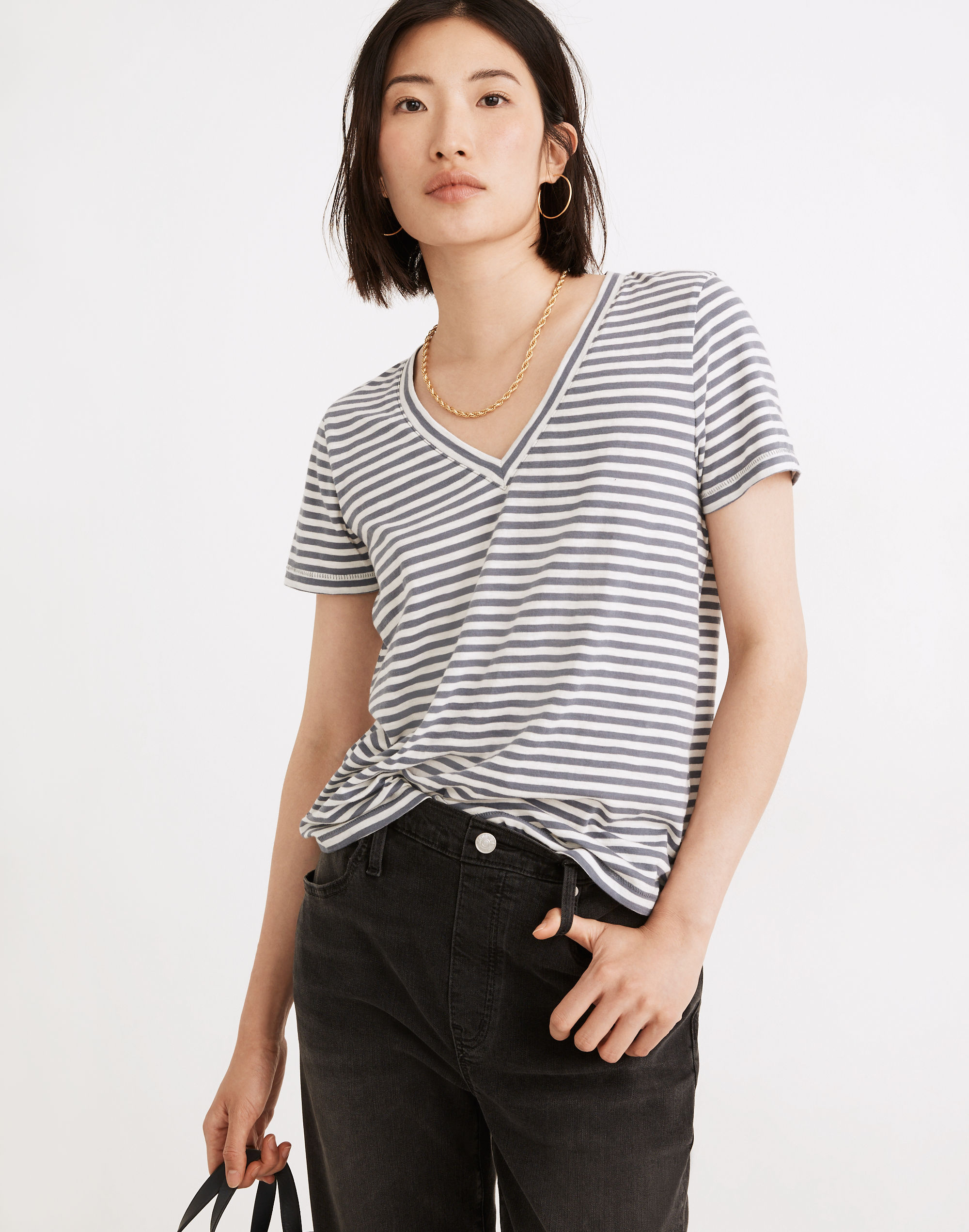 Whisper Cotton V-Neck Tee in Tierney Stripe