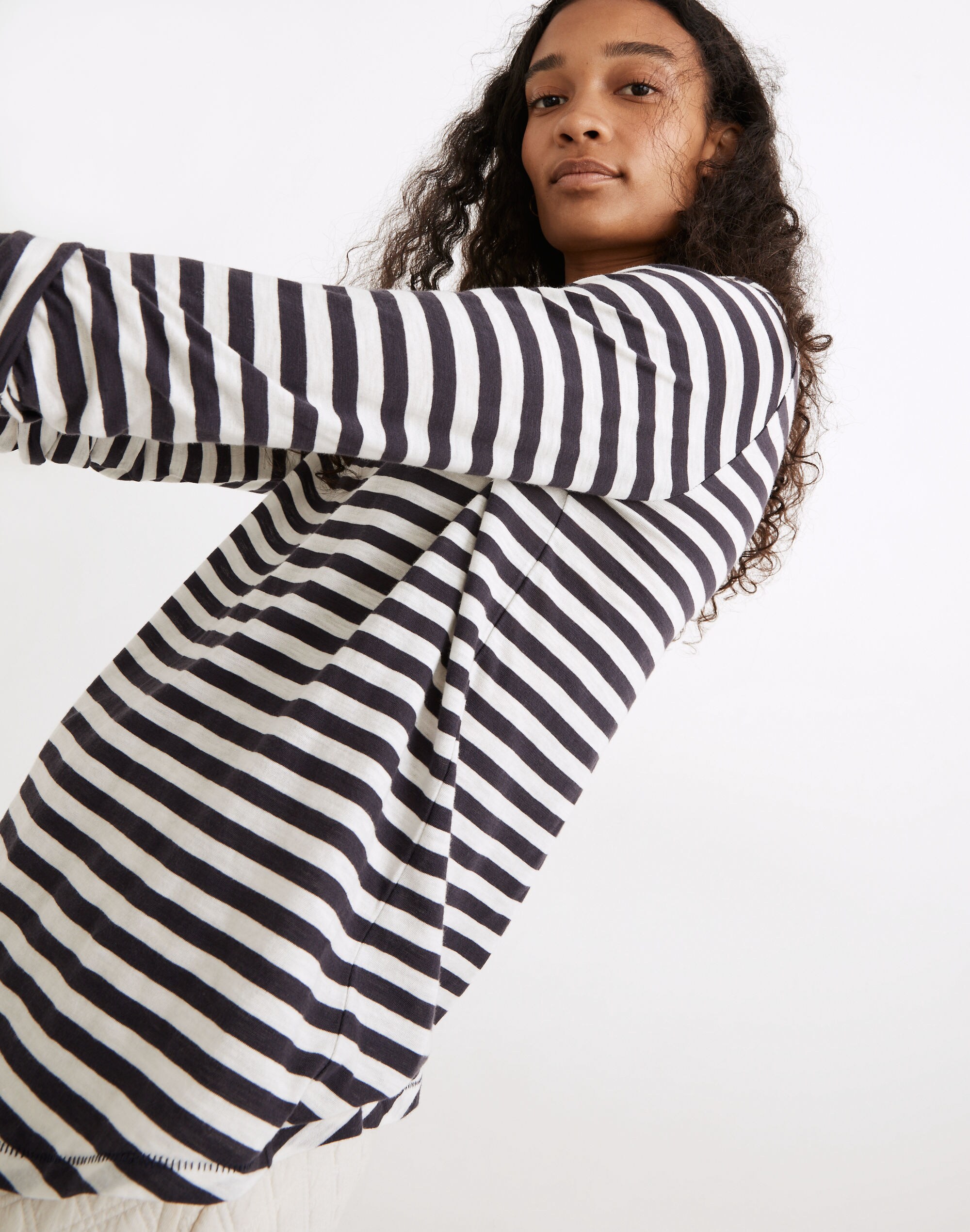 Whisper Cotton Rib-Crewneck Long-Sleeve Tee in Mulford Stripe