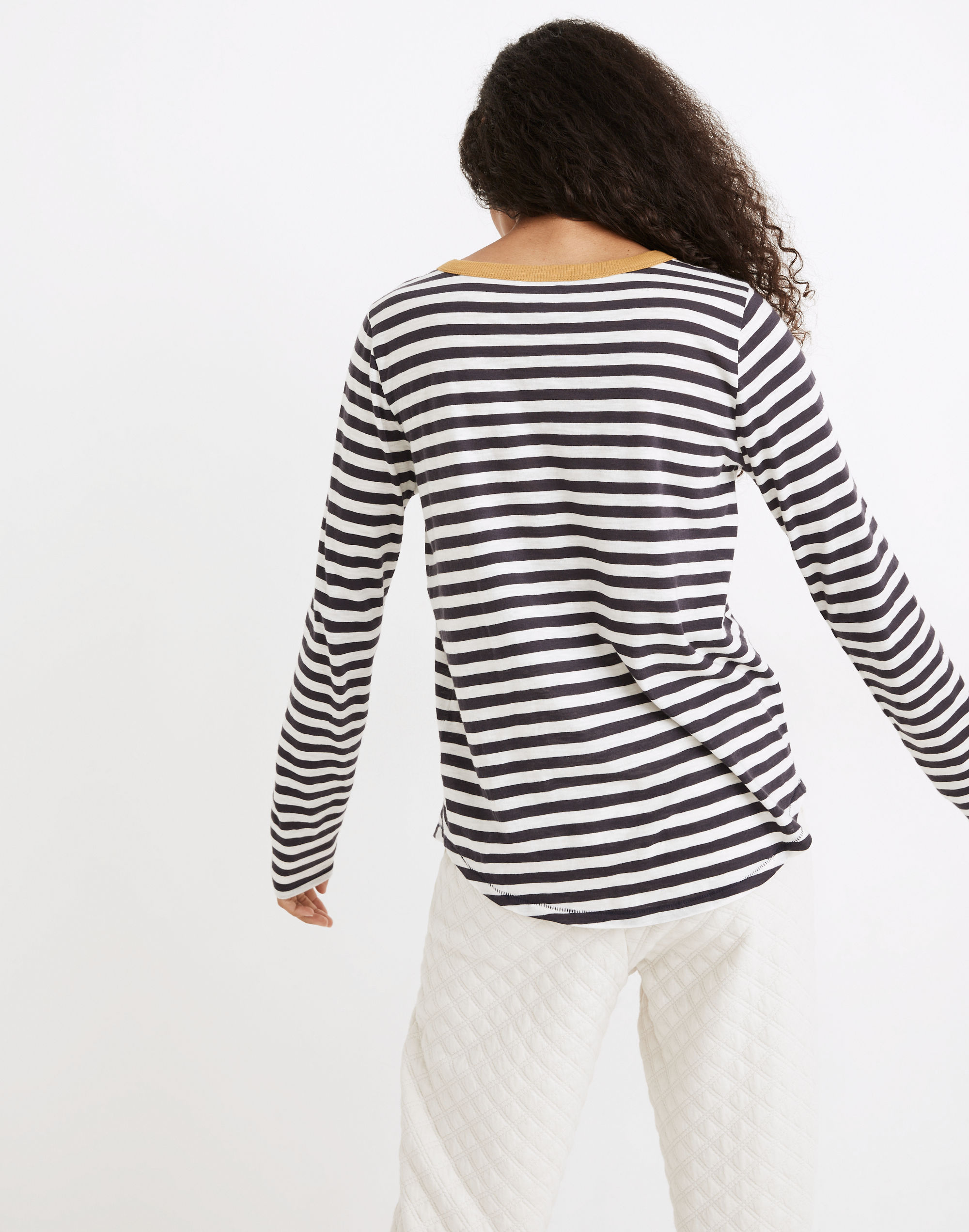 Whisper Cotton Rib-Crewneck Long-Sleeve Tee in Mulford Stripe