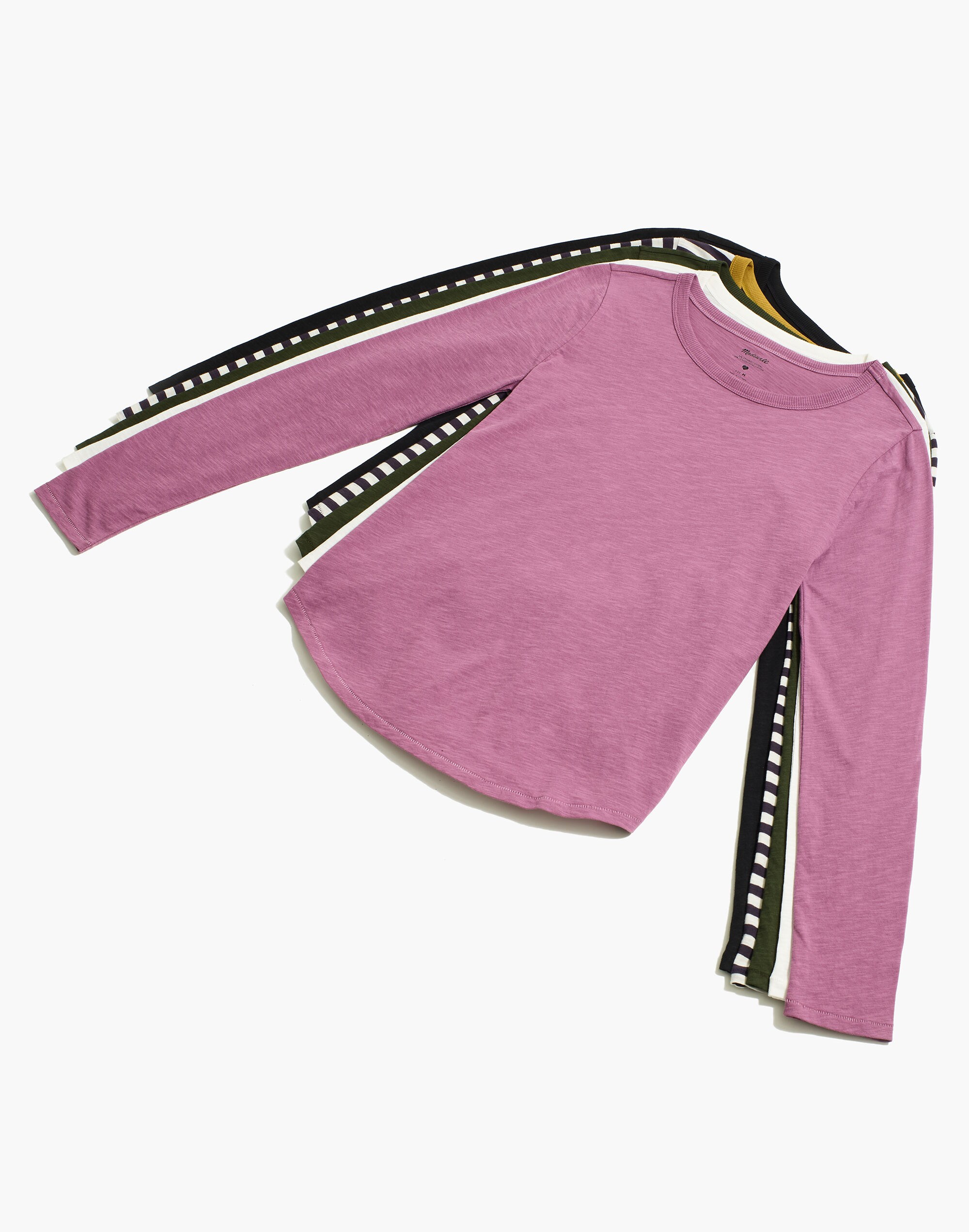 Whisper Cotton Rib-Crewneck Long-Sleeve Tee in Mulford Stripe