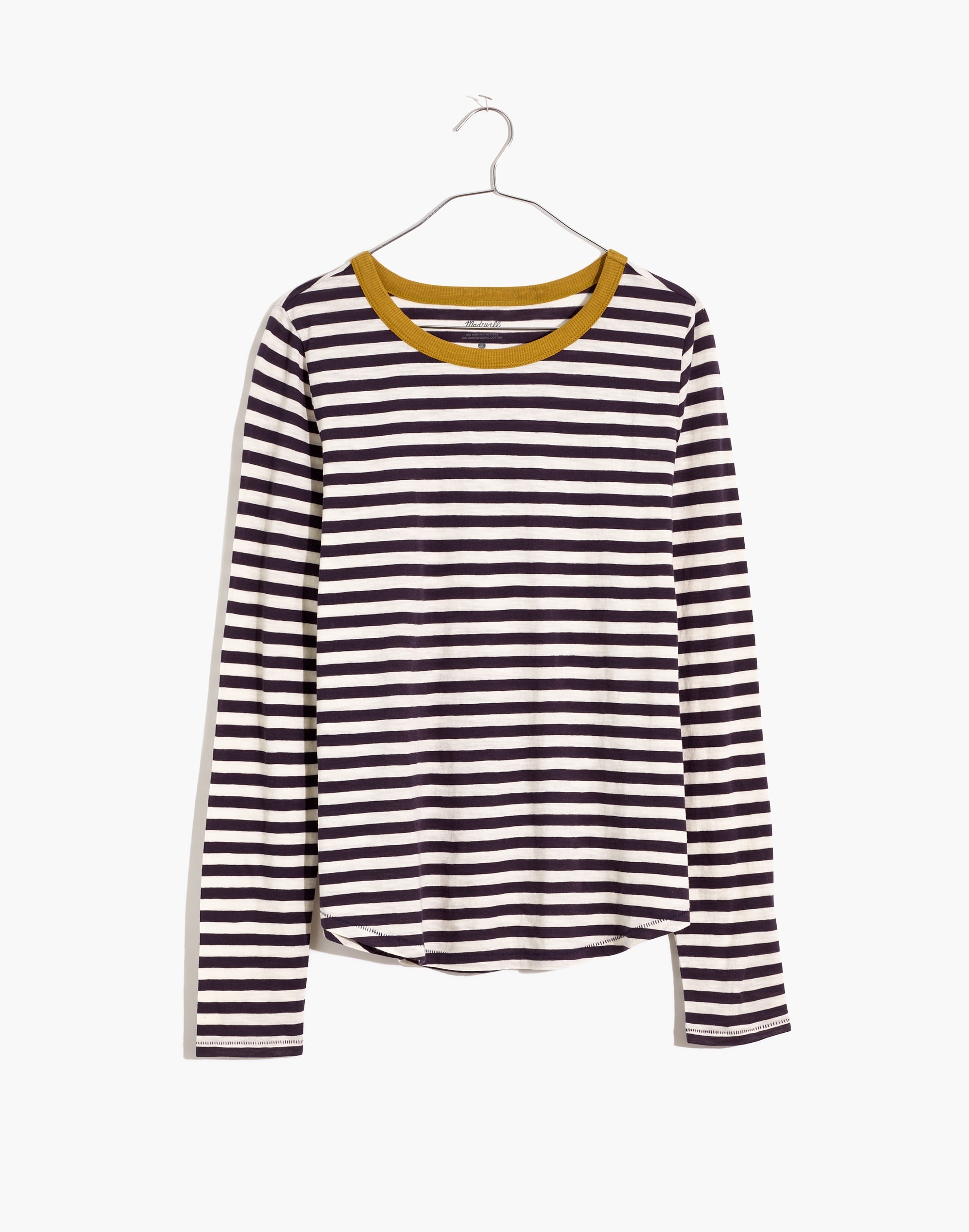 Whisper Cotton Rib-Crewneck Long-Sleeve Tee in Mulford Stripe