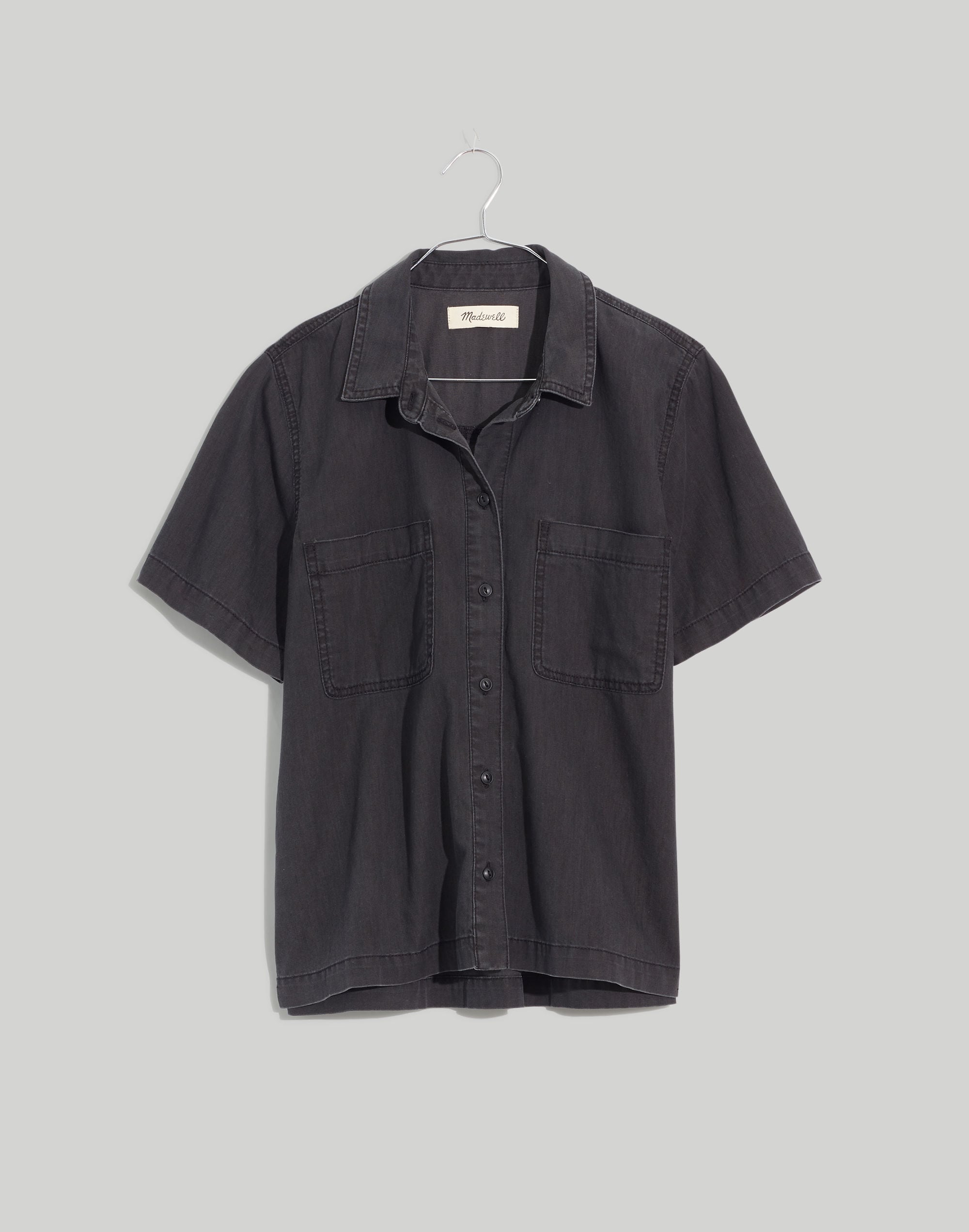 Denim Short-Sleeve Button-Up Shirt in Lunar Wash