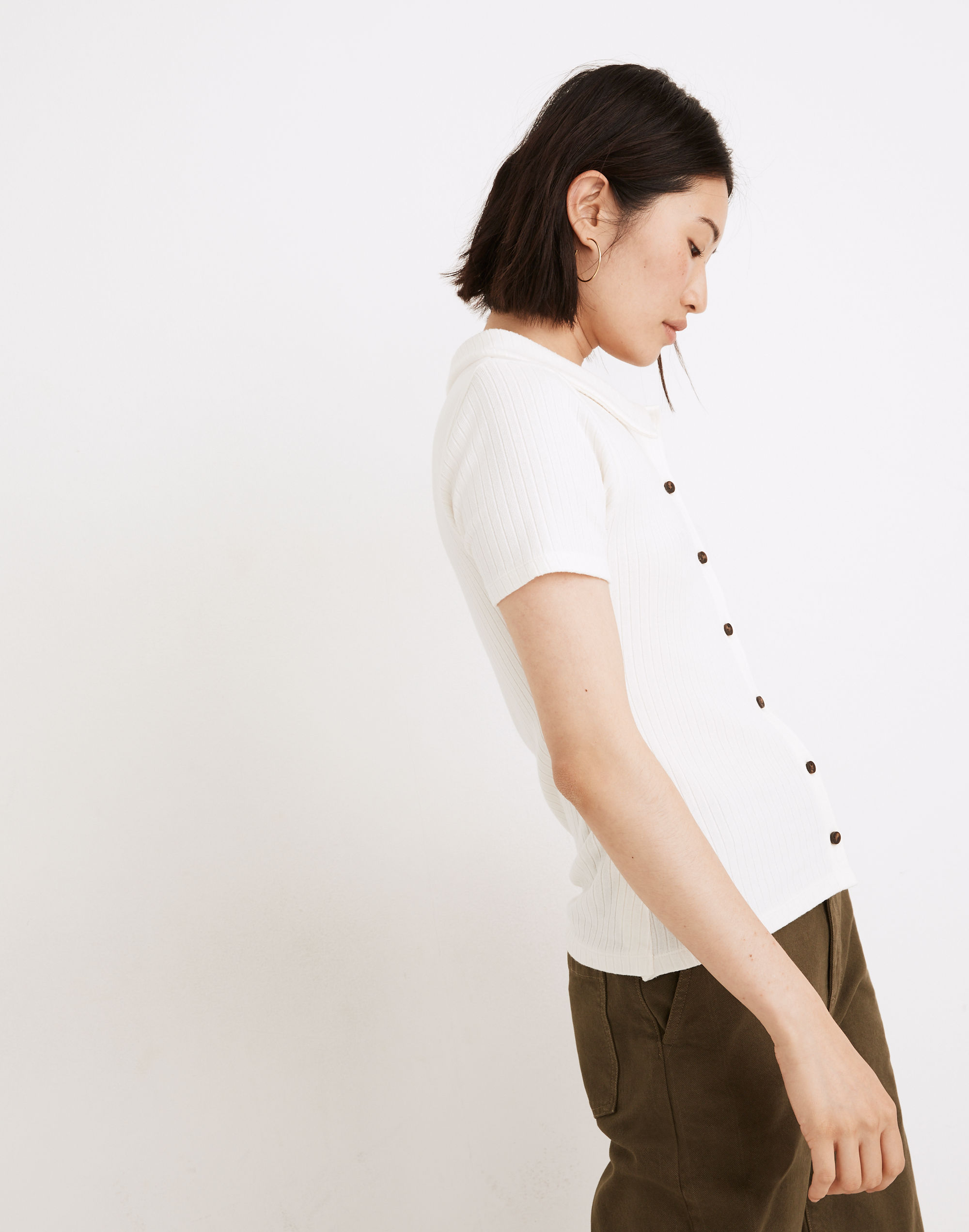 Ribbed Polo Button-Front Tee