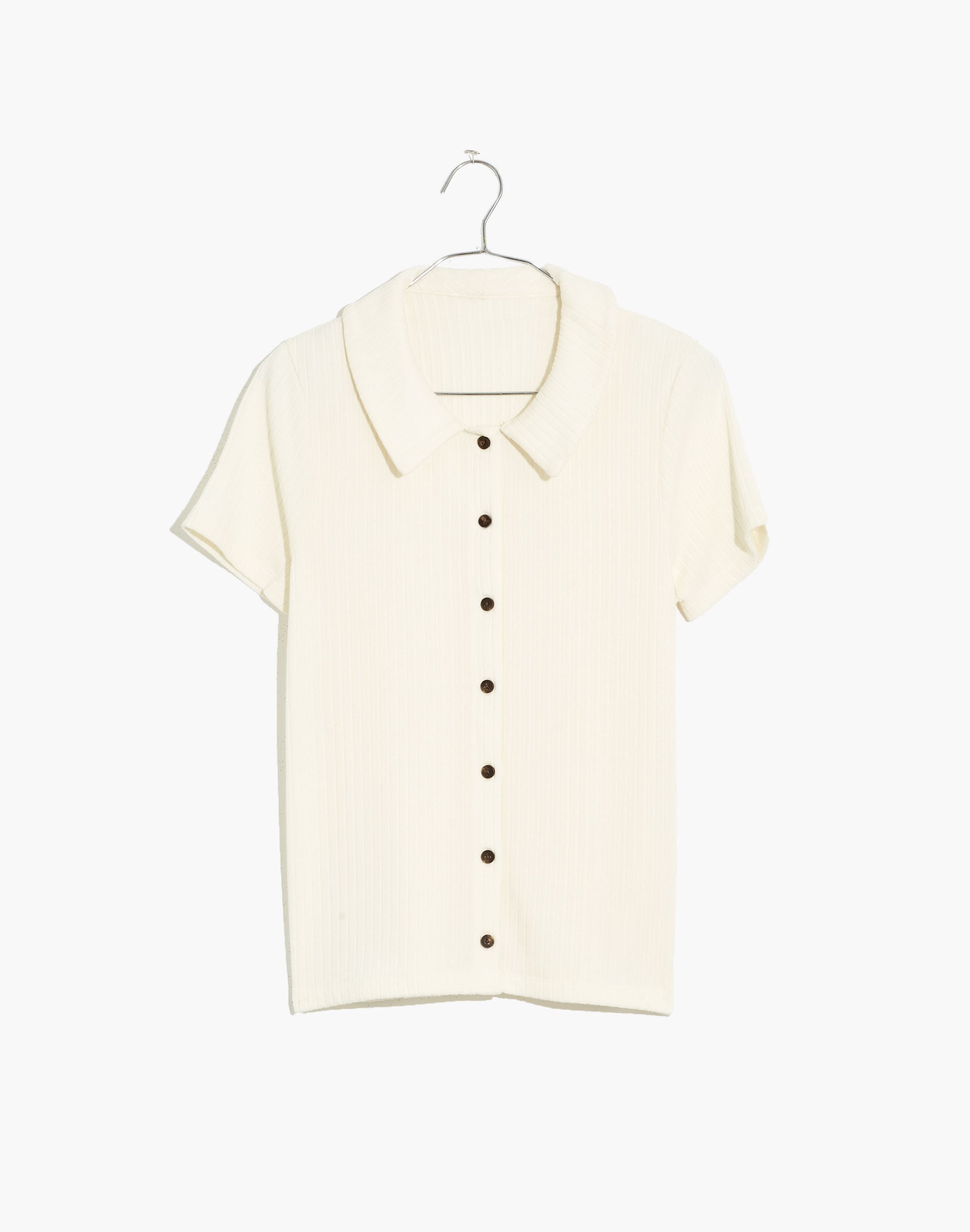 Ribbed Polo Button-Front Tee