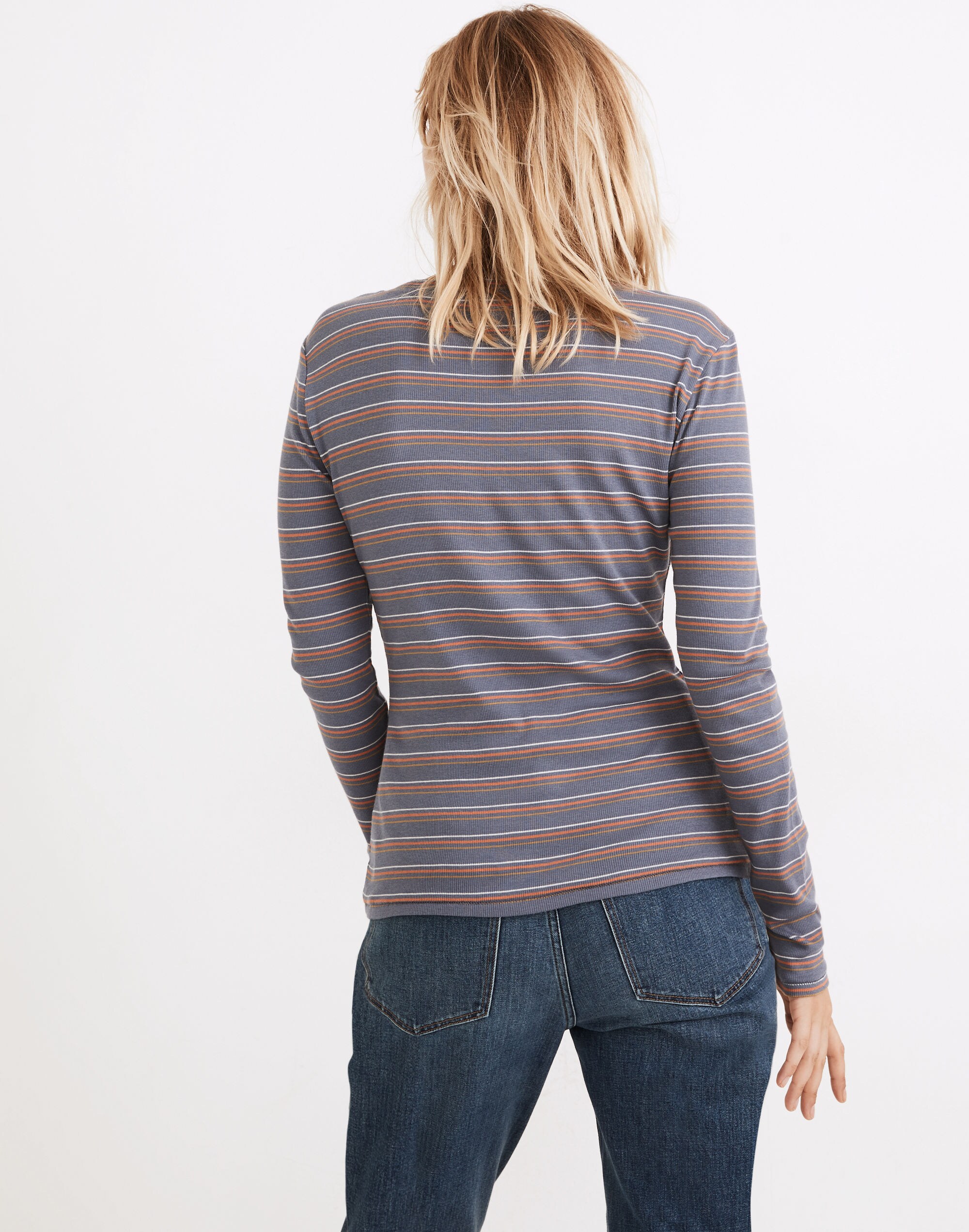 Fine Ribbed Crewneck Long-Sleeve Tee in Givan Stripe