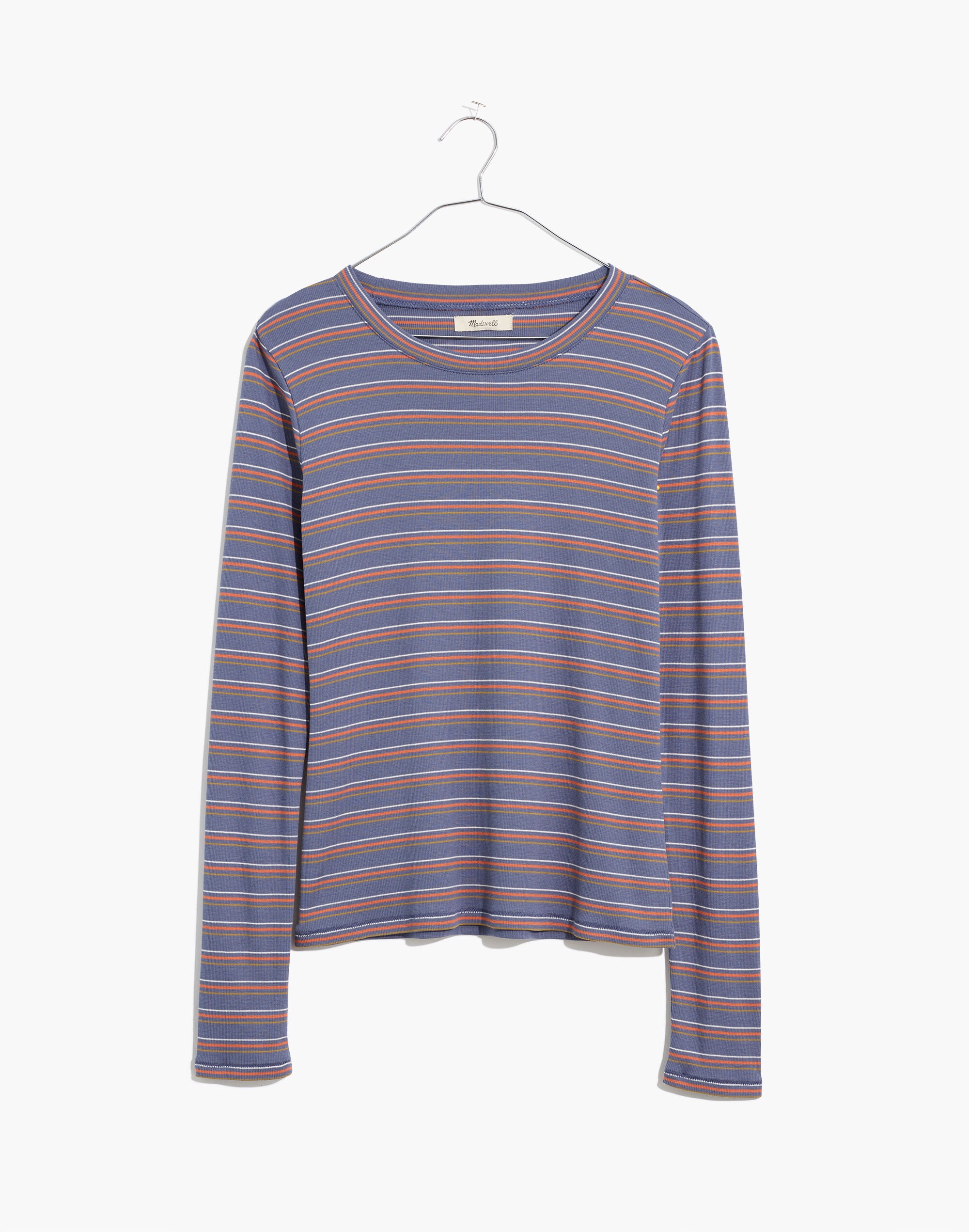 Fine Ribbed Crewneck Long-Sleeve Tee in Givan Stripe