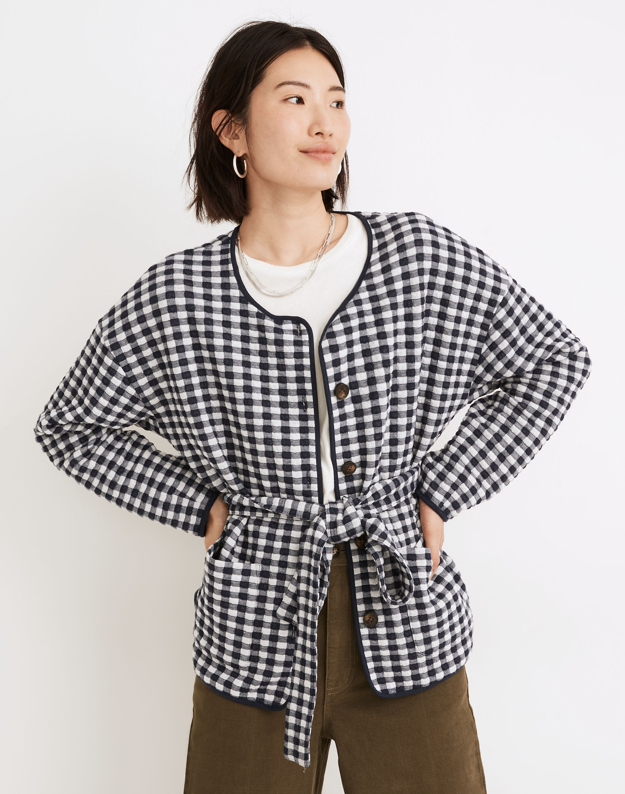 (Re)sourced Gingham Quilted Tie Jacket