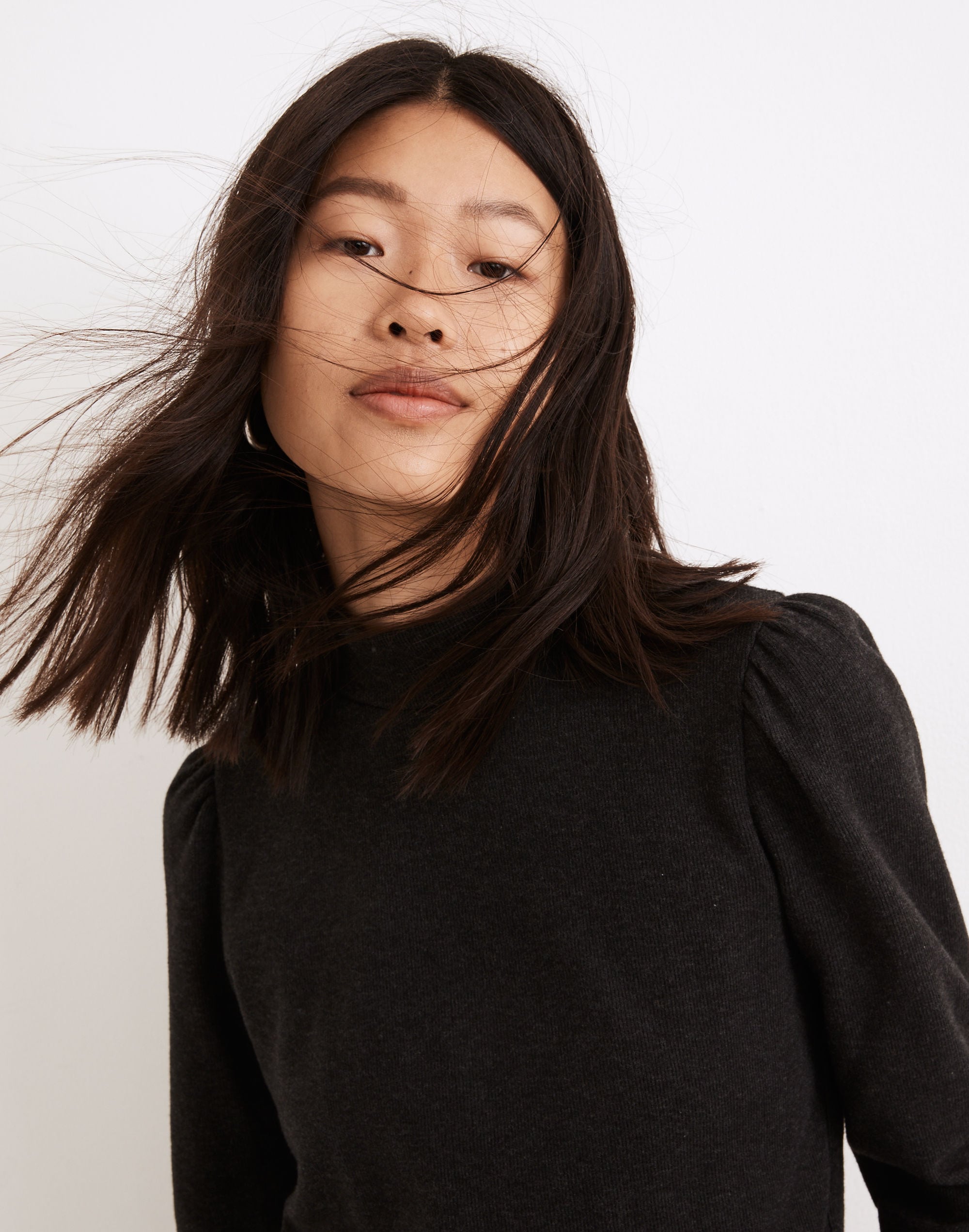 (Re)sourced Plush Mockneck Puff-Sleeve Top