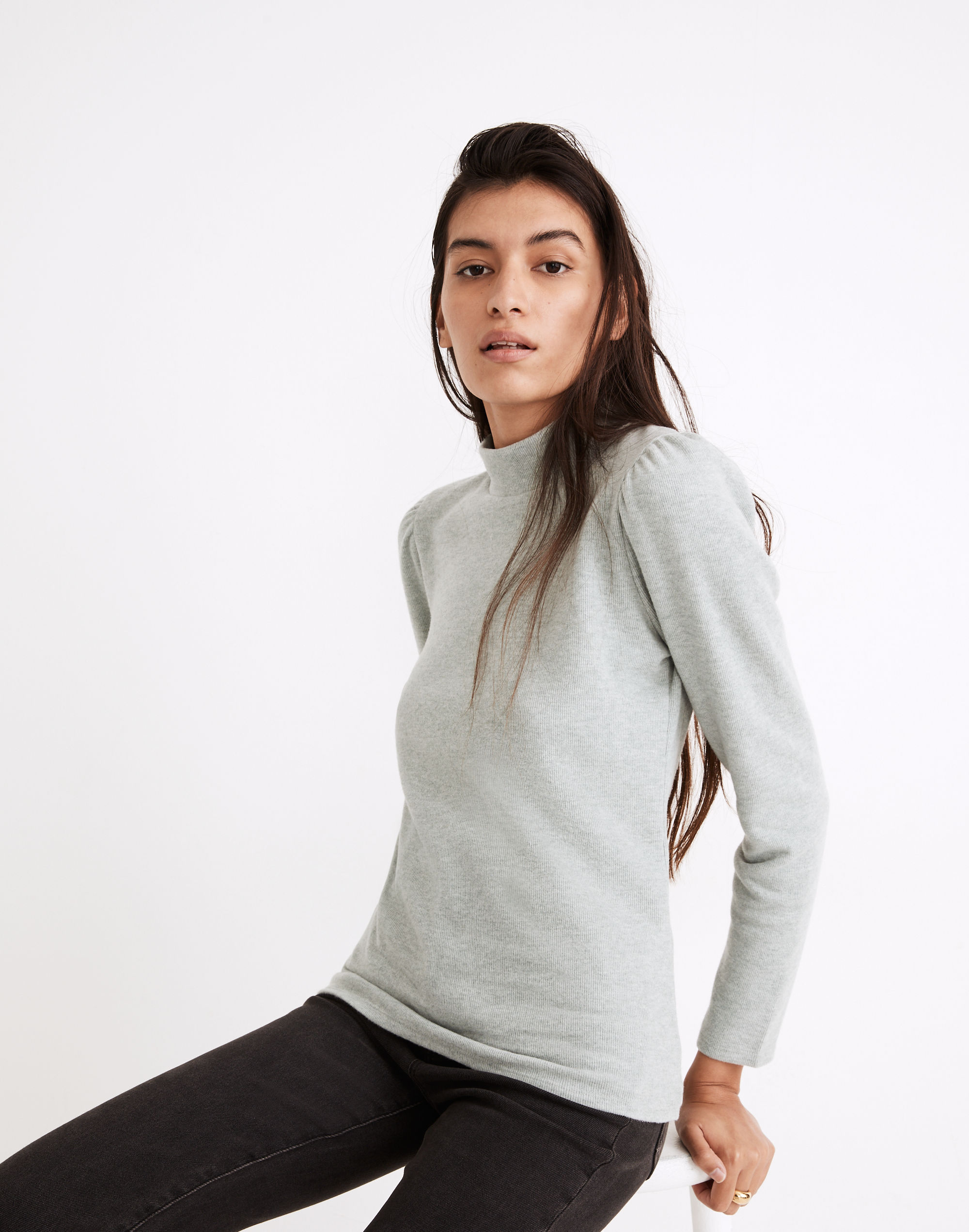 (Re)sourced Plush Mockneck Puff-Sleeve Top