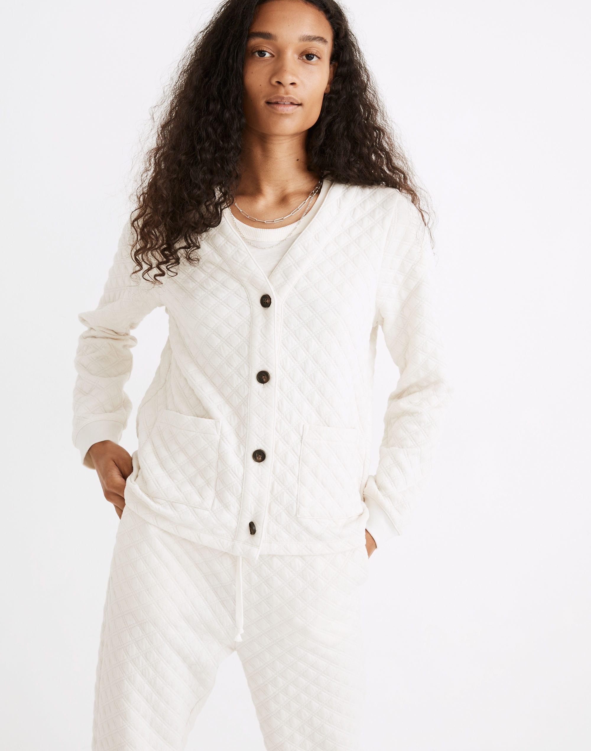 (Re)sourced Quilted Crop Cardigan Sweatshirt