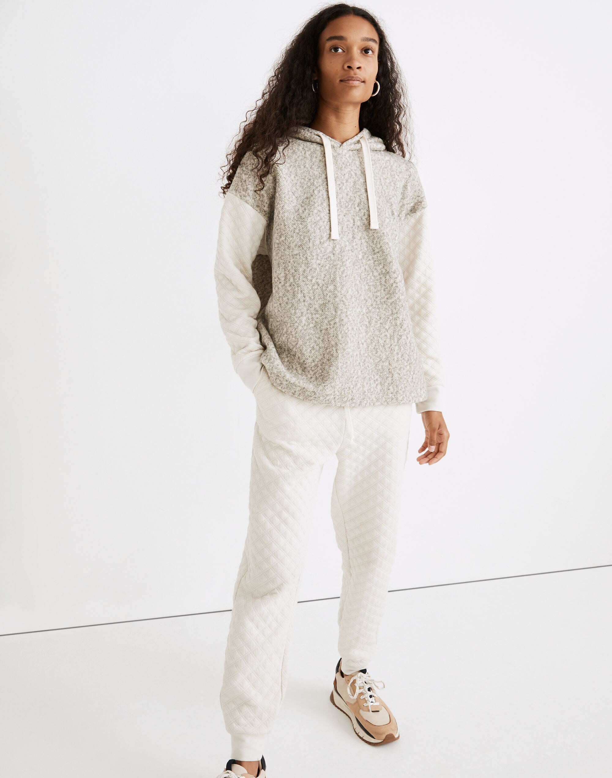 Quilted-Sleeve Hoodie Sweatshirt