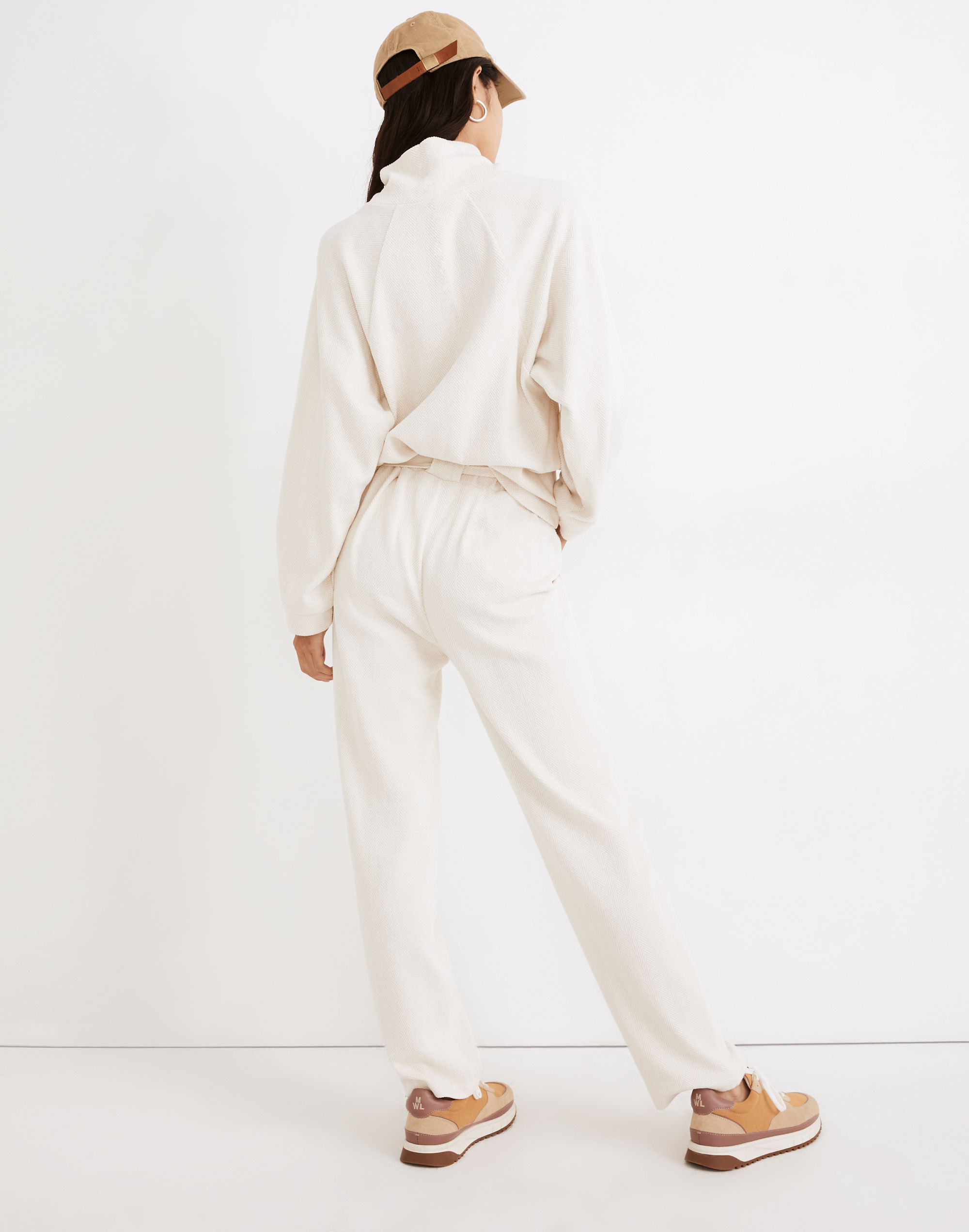 Brushed Herringbone Jacquard Tie-Waist Tapered Pants