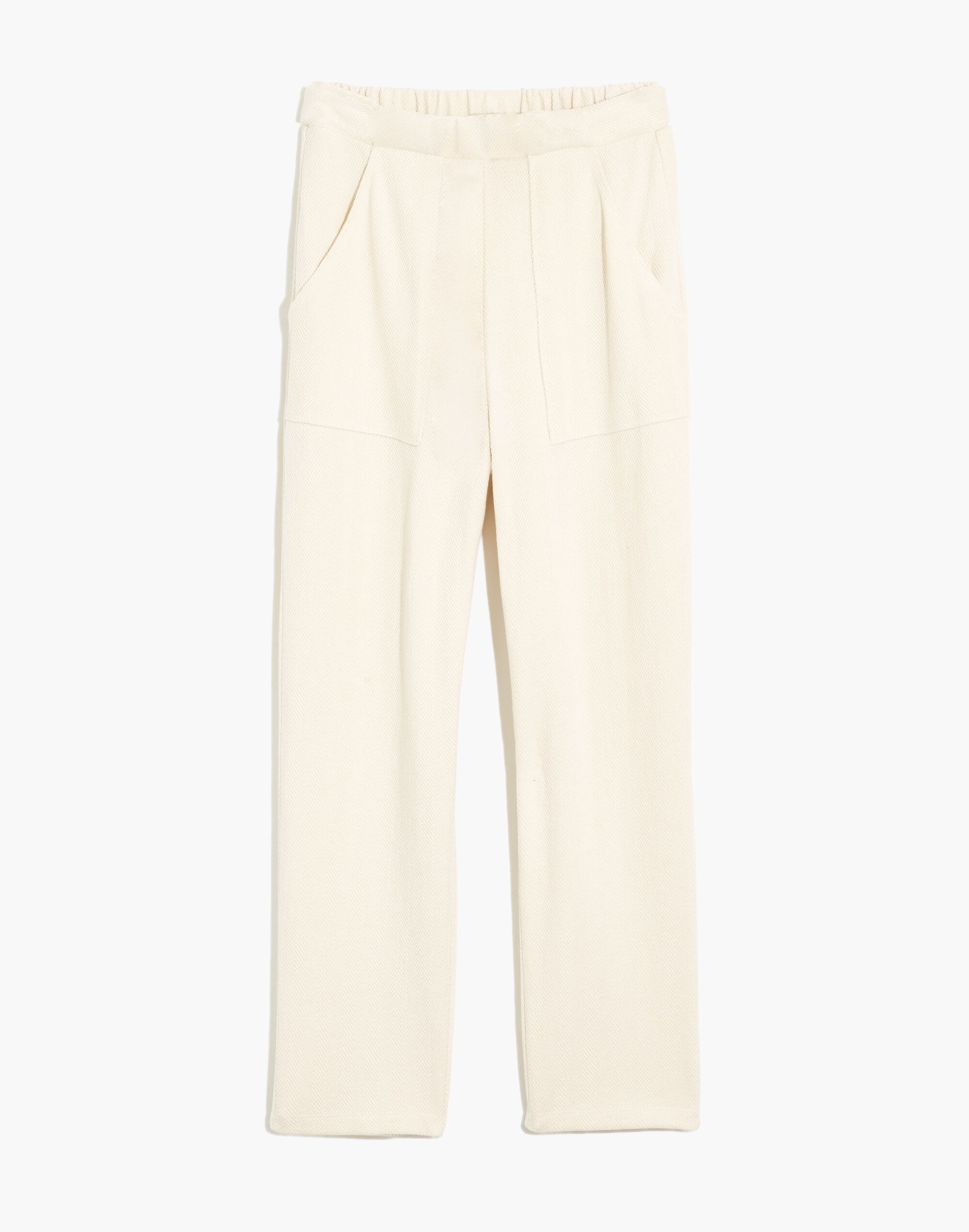 Brushed Herringbone Jacquard Tie-Waist Tapered Pants