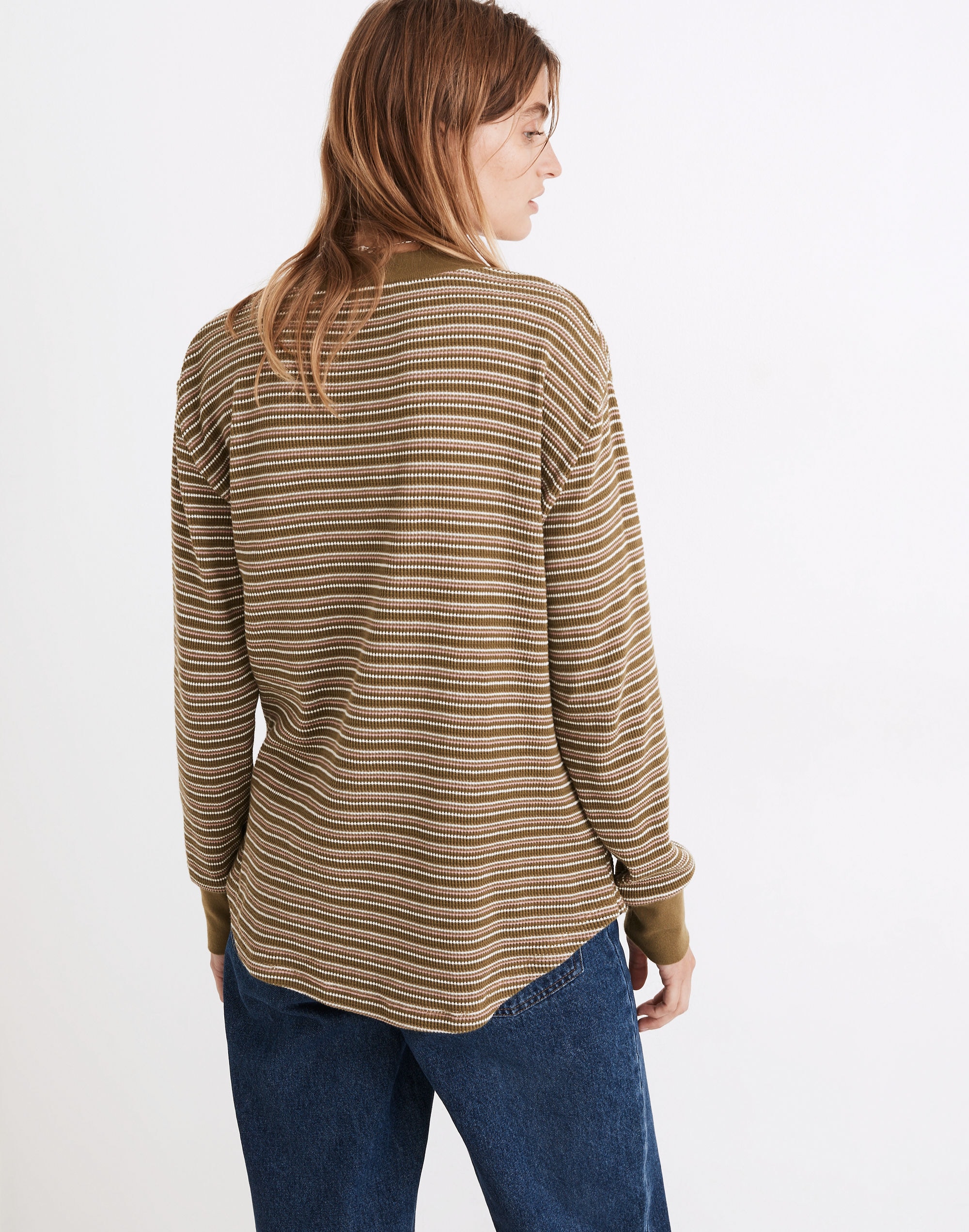 Mockneck Waffle Sweatshirt Tee in Stripe