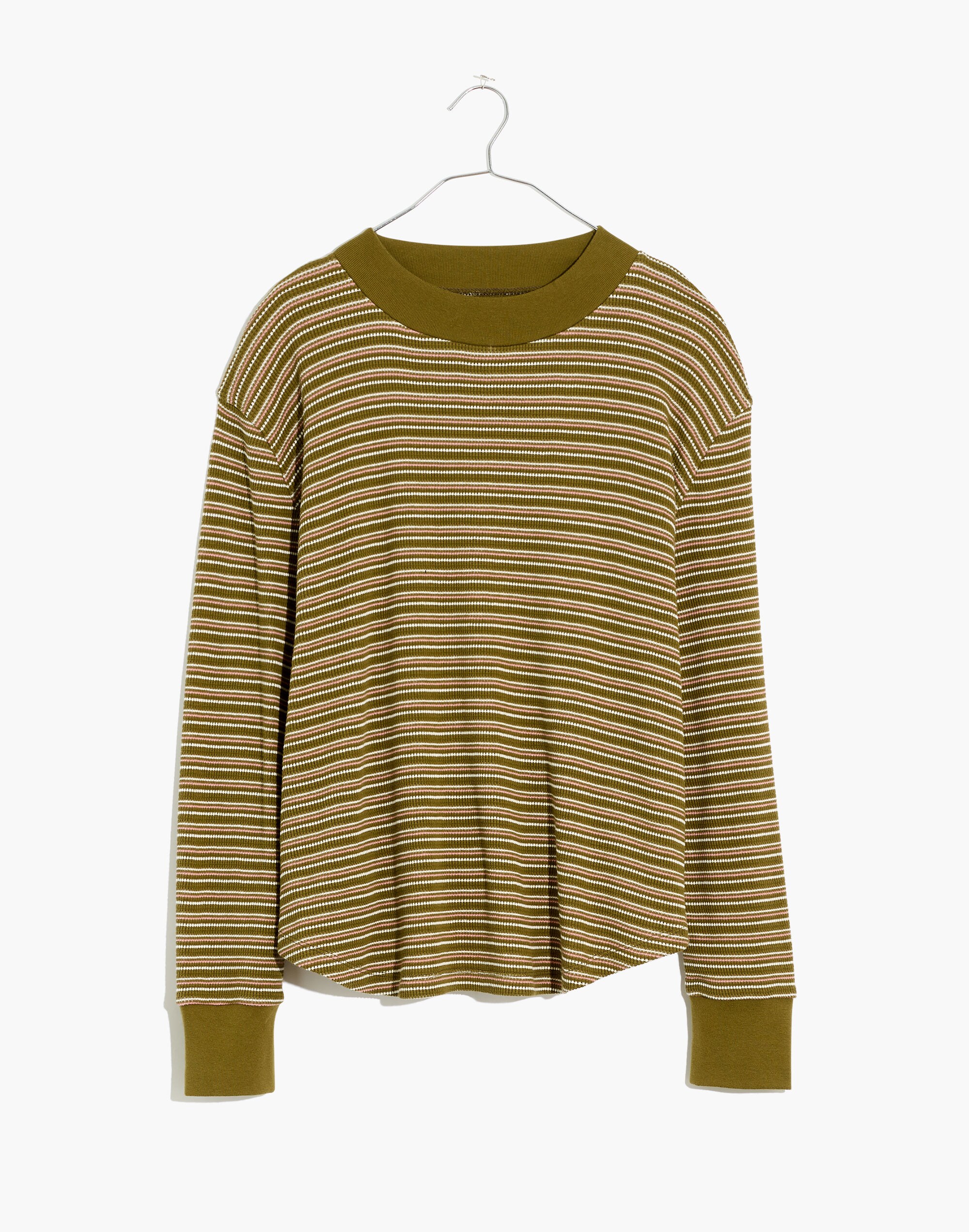 Mockneck Waffle Sweatshirt Tee in Stripe