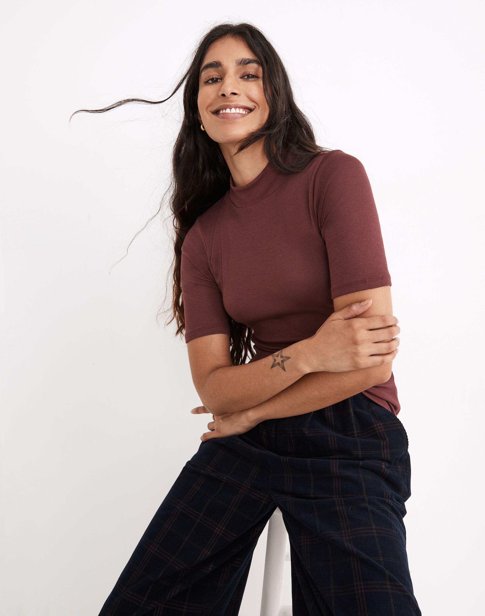 Drapey-Rib Mockneck Top