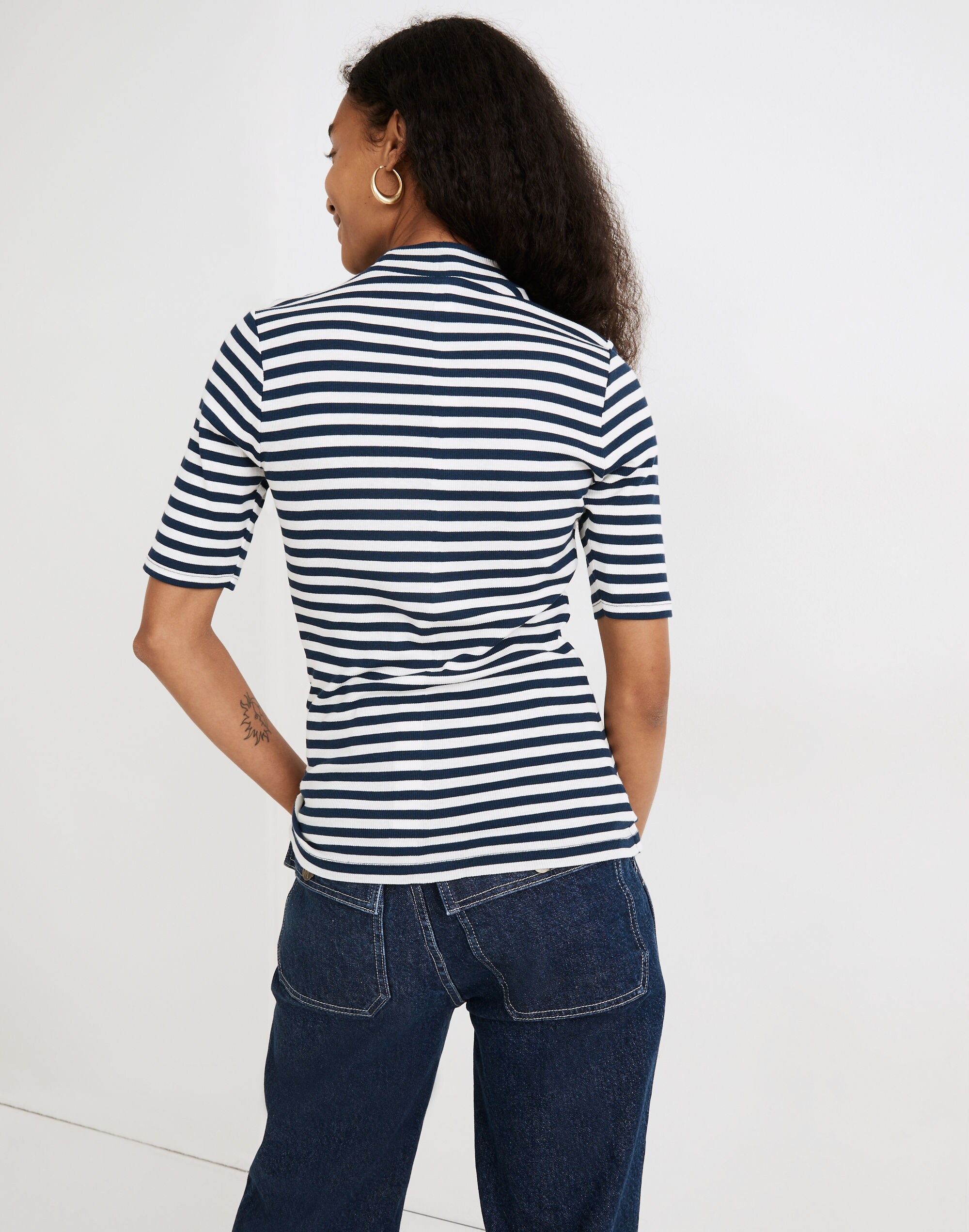 Drapey-Rib Mockneck Top in Stripe | Madewell