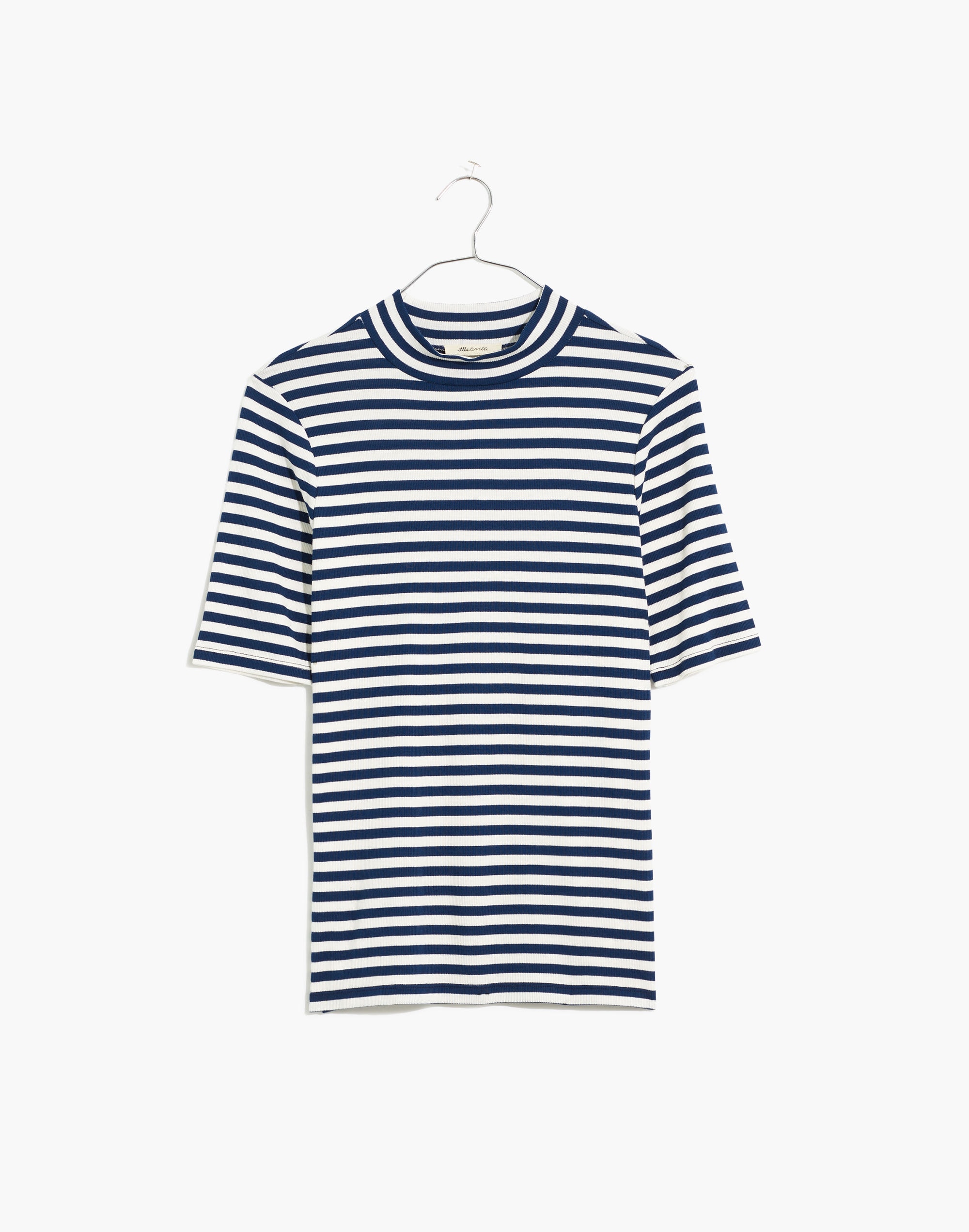Drapey-Rib Mockneck Top in Stripe