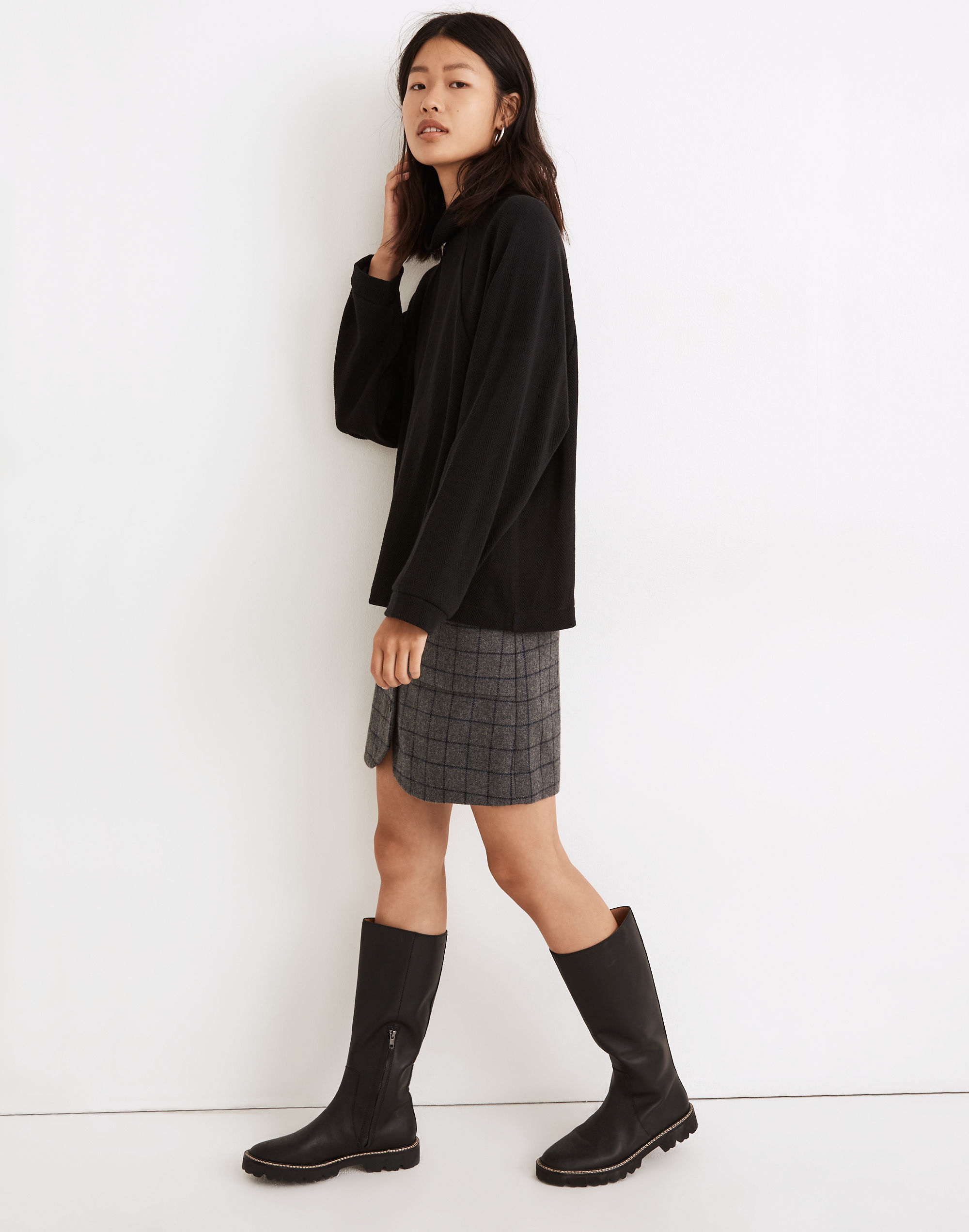 Brushed Herringbone Jacquard Turtleneck Top