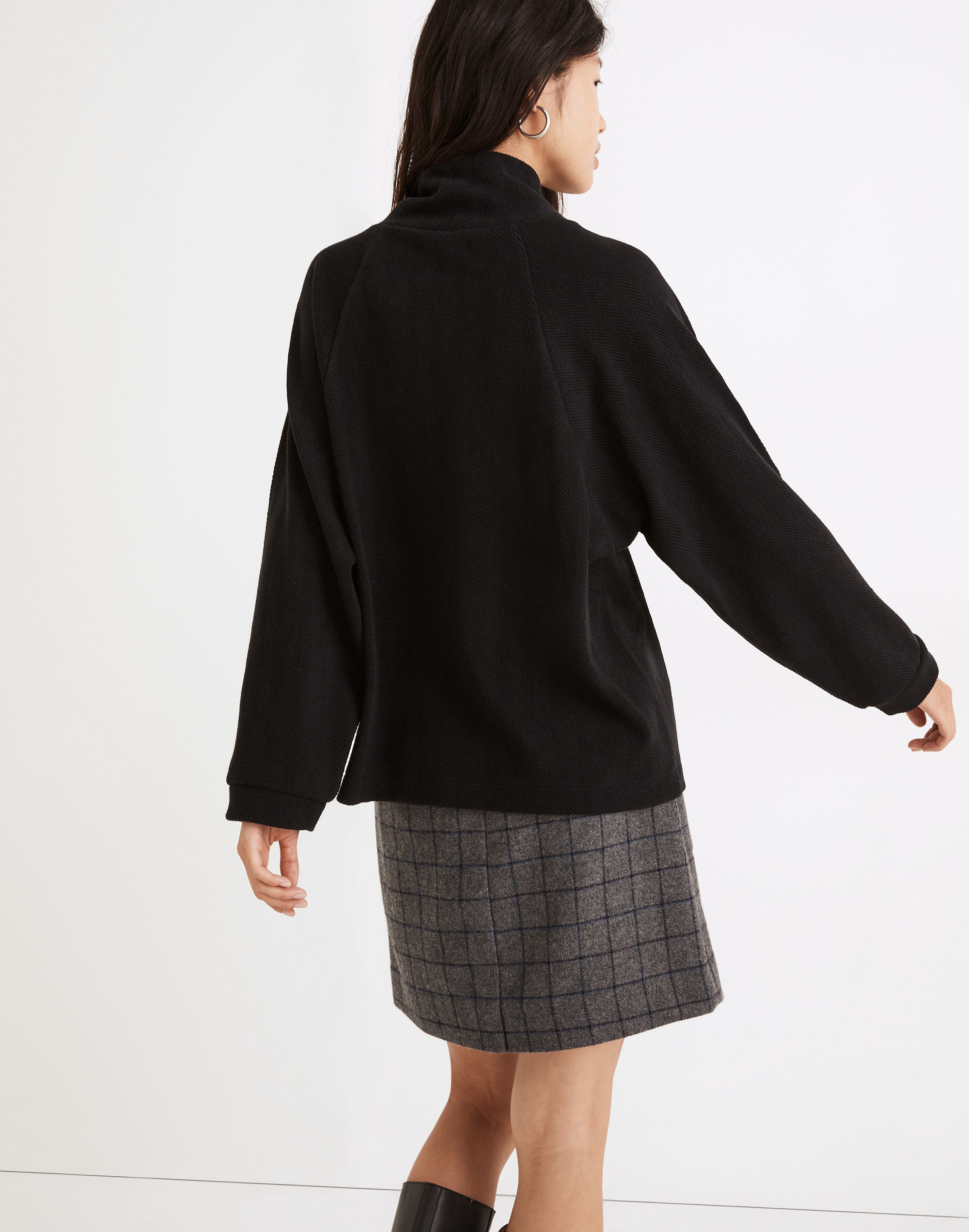 Brushed Herringbone Jacquard Turtleneck Top