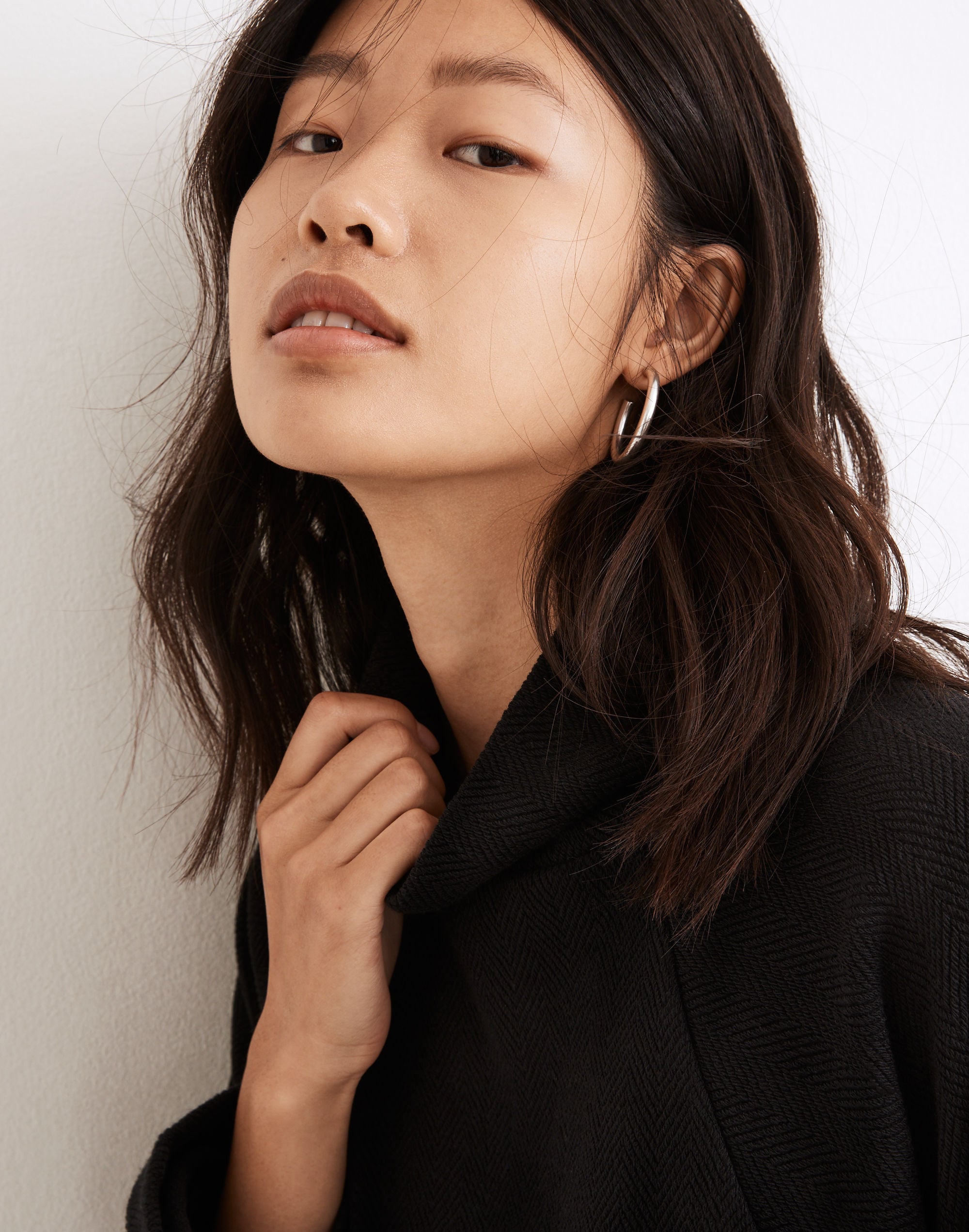 Brushed Herringbone Jacquard Turtleneck Top