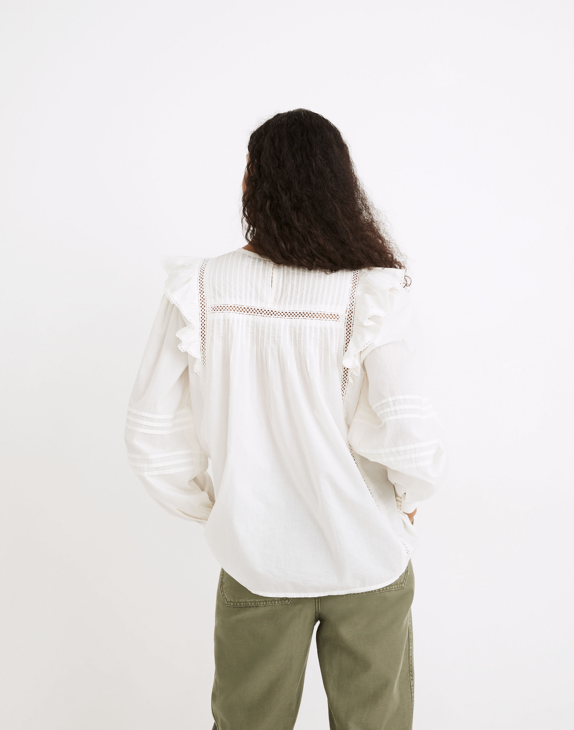 Full-Sleeve Pintuck Ruffle Top