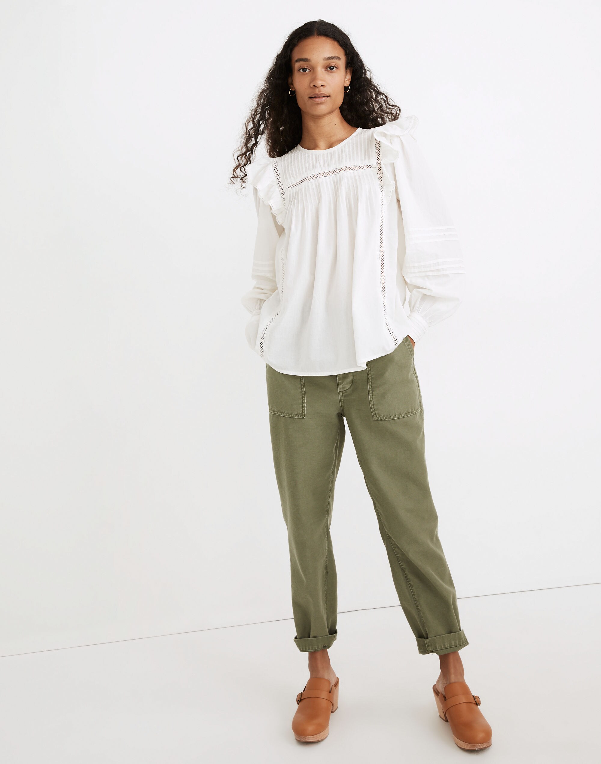 Full-Sleeve Pintuck Ruffle Top