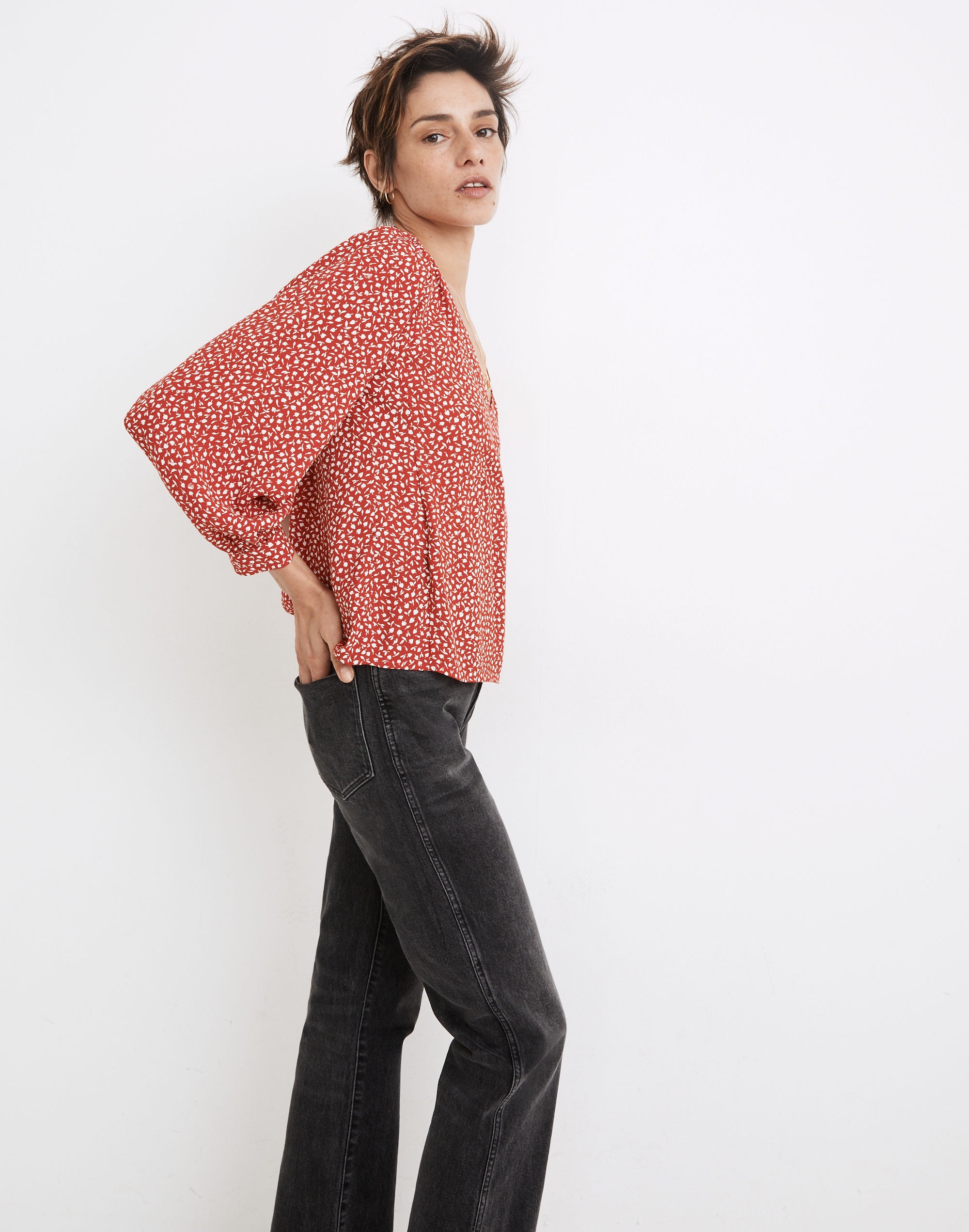 Kinston Side-Button Wrap Top in Park Picnic