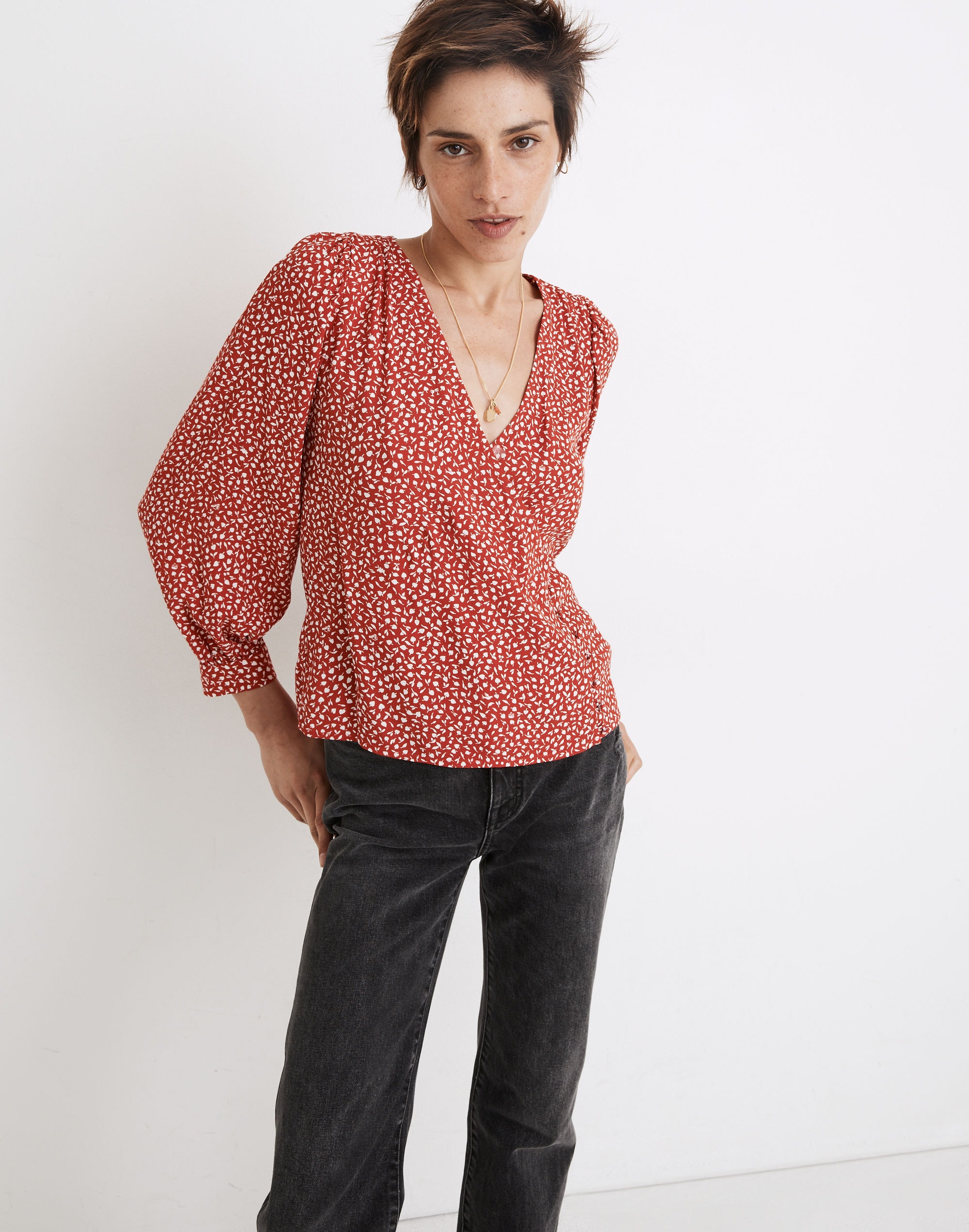 Kinston Side-Button Wrap Top in Park Picnic