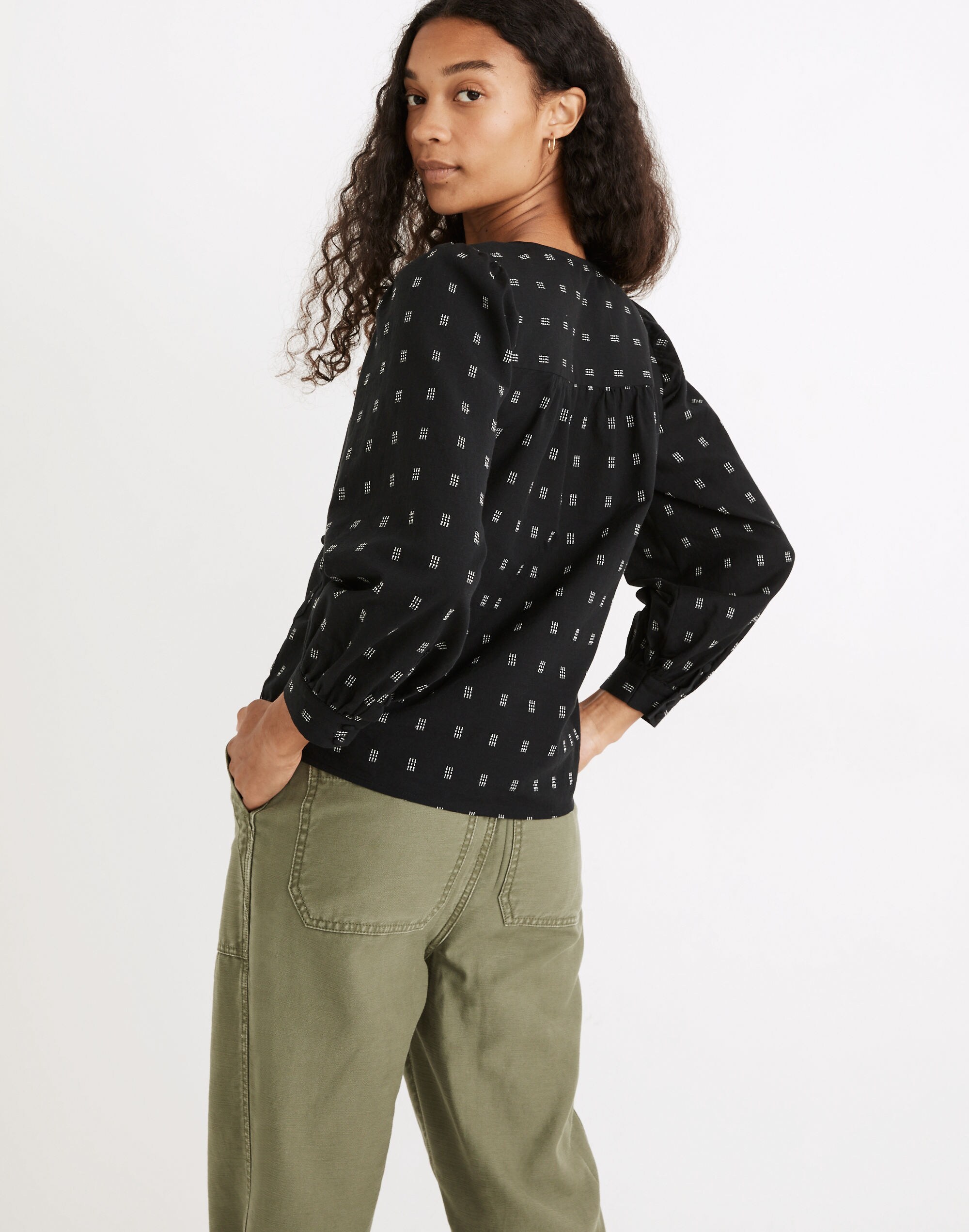 Kinston Side-Button Wrap Top in Textured Dobby