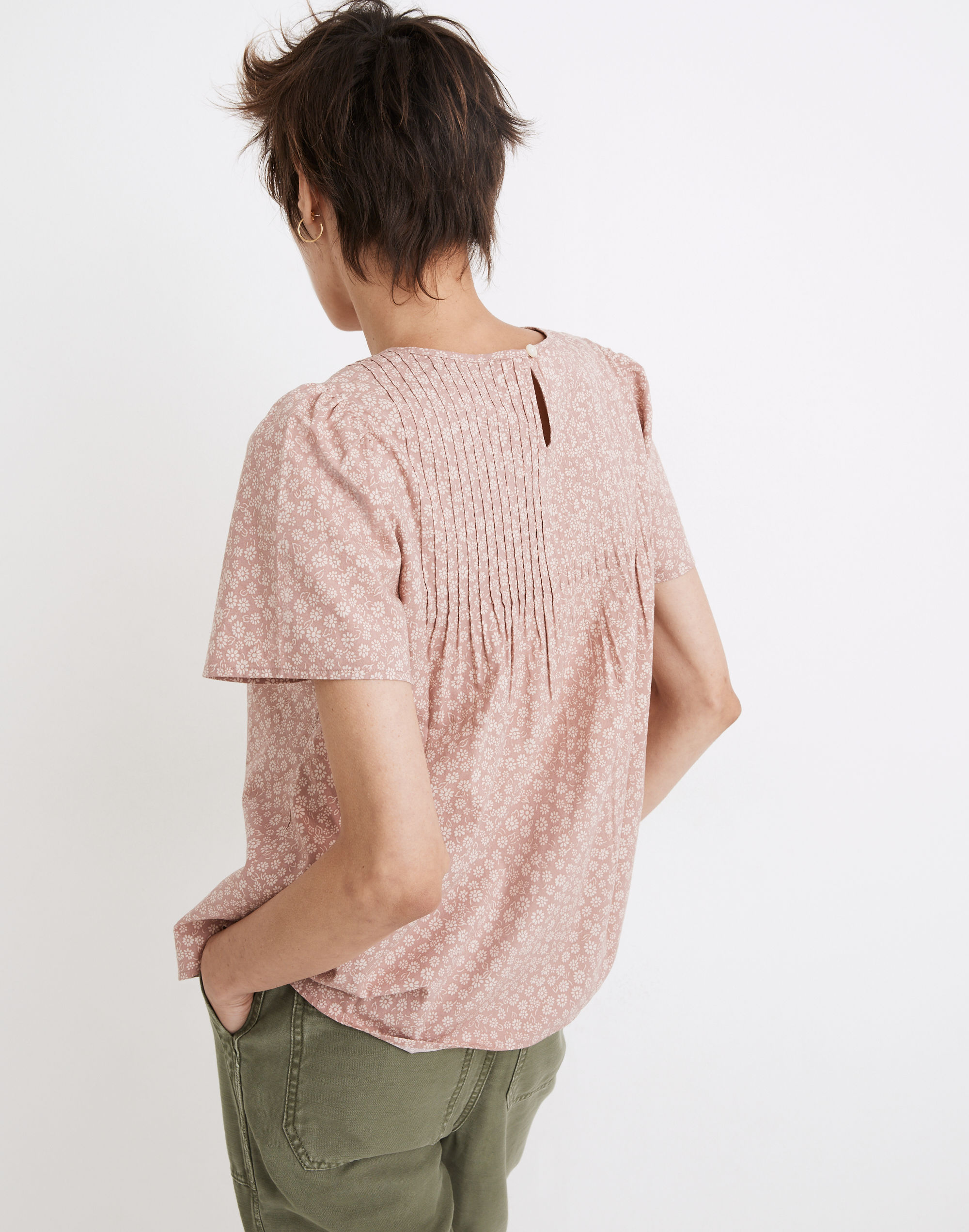 Short-Sleeve Pintuck Top in Parisian Ditsy