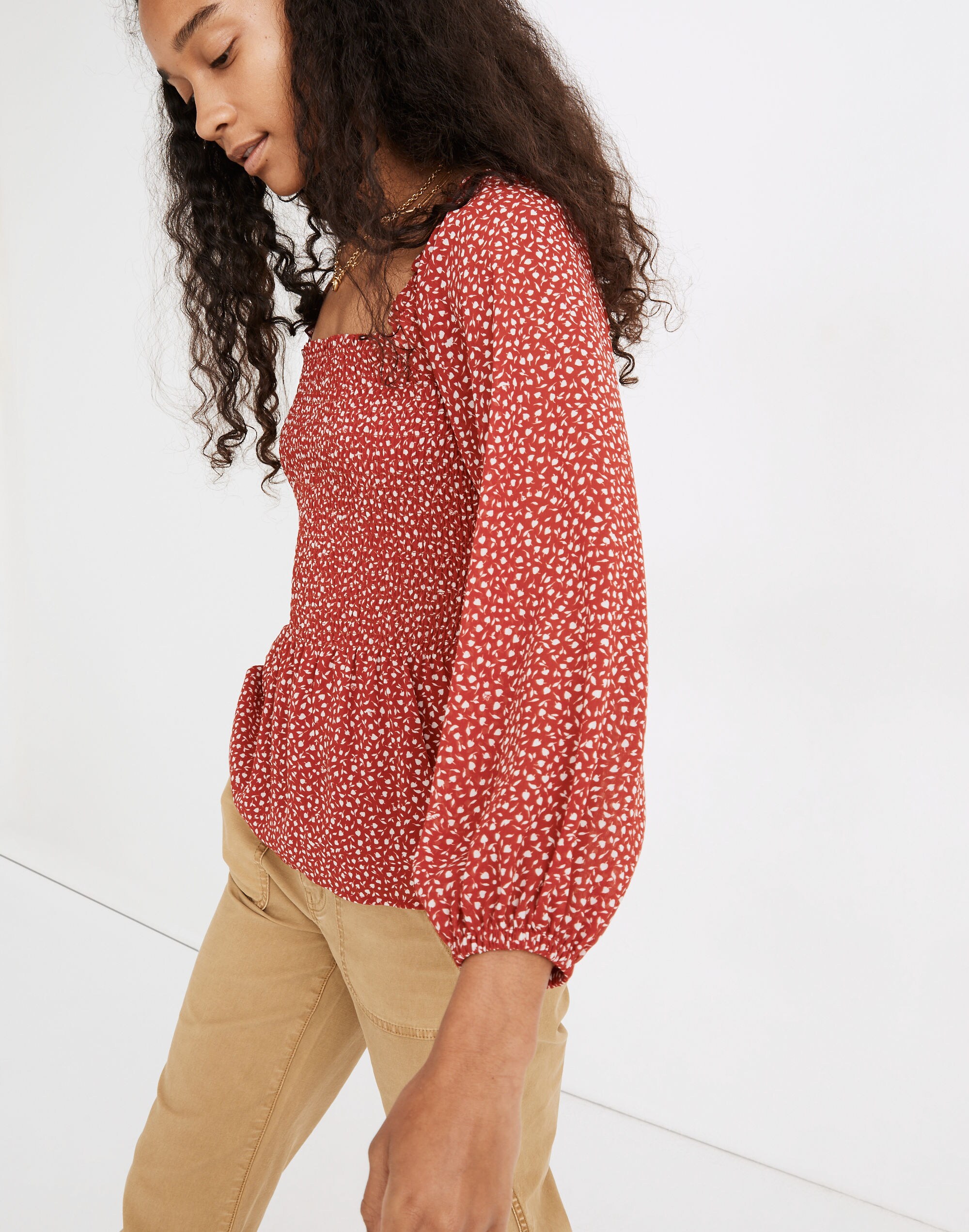 (Re)sourced Georgette Lucie Smocked Peplum Top in Batik Vine