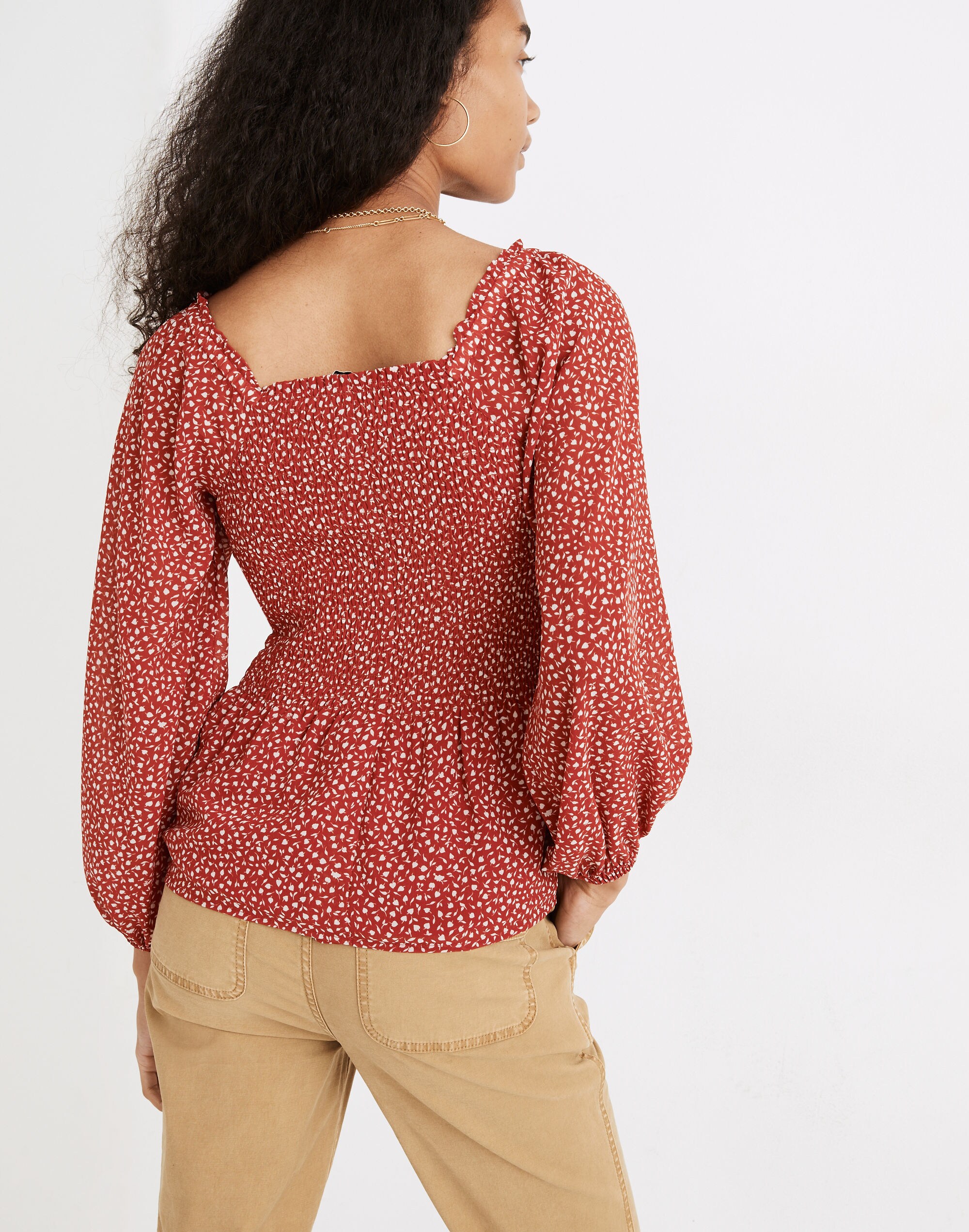 (Re)sourced Georgette Lucie Smocked Peplum Top in Batik Vine