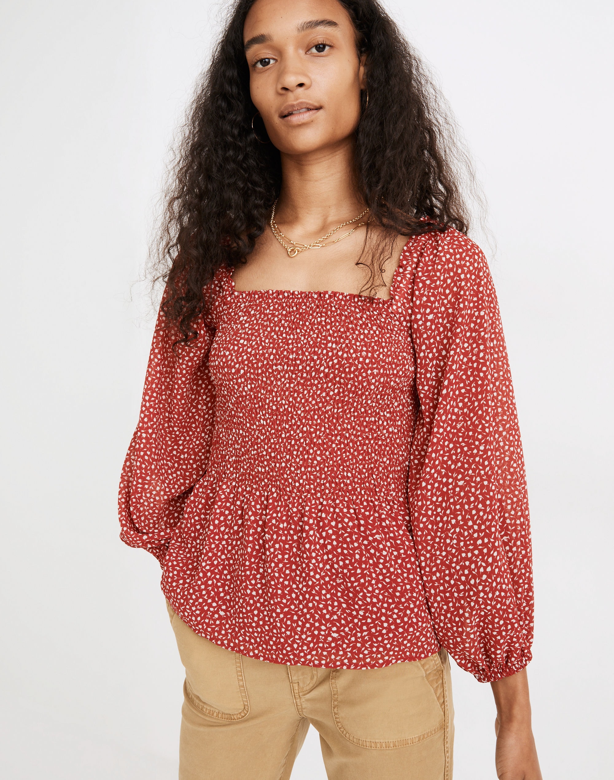 (Re)sourced Georgette Lucie Smocked Peplum Top in Batik Vine