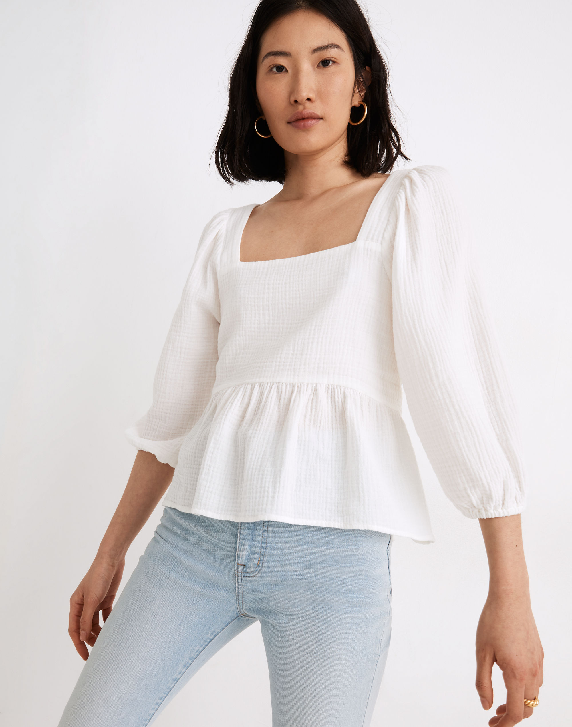 【euw】puff sleeve peplum top Lightspun Millbrook Puff-Sleeve Peplum Top | Madewell