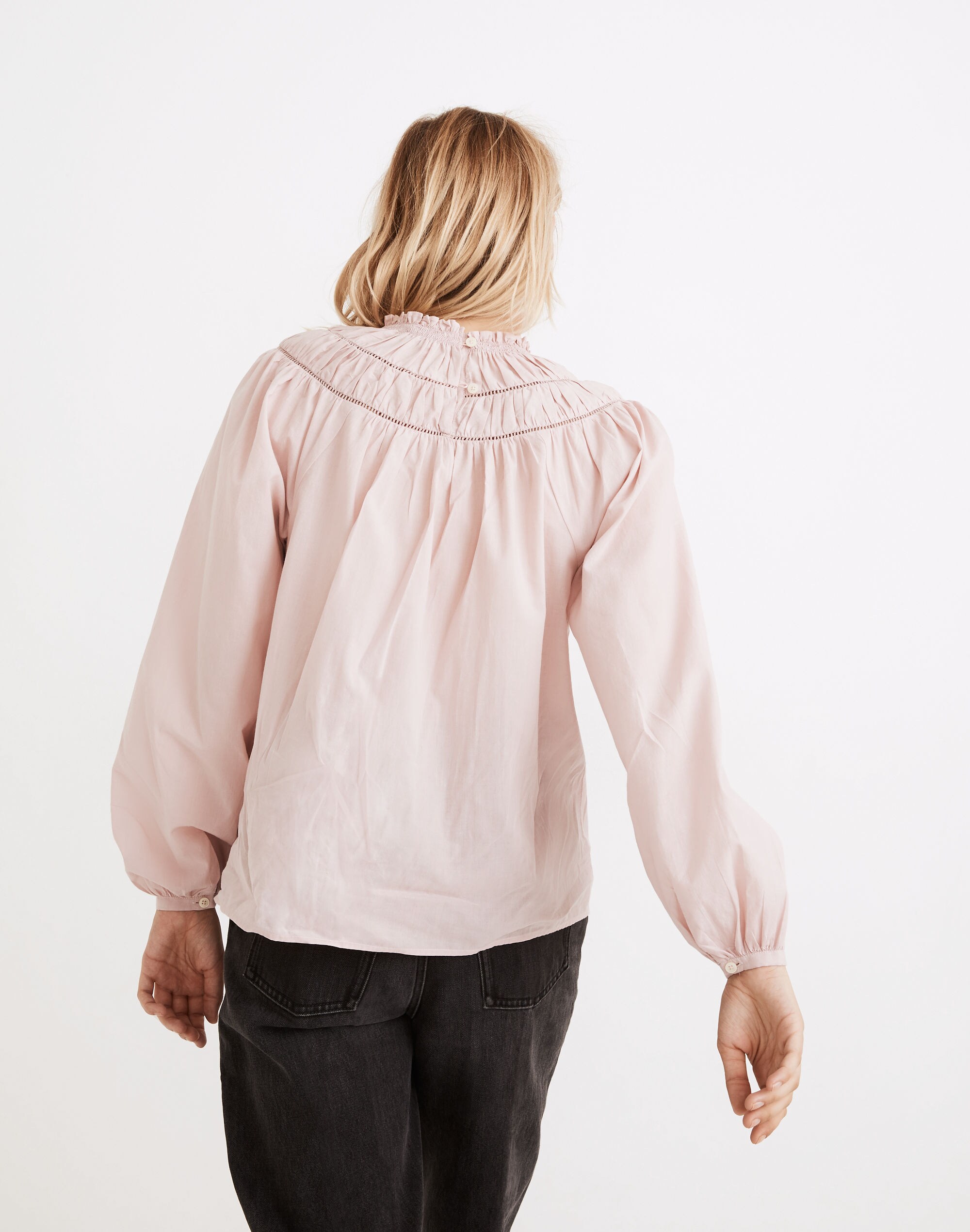 Ladder-Trim Gathered-Neck Top