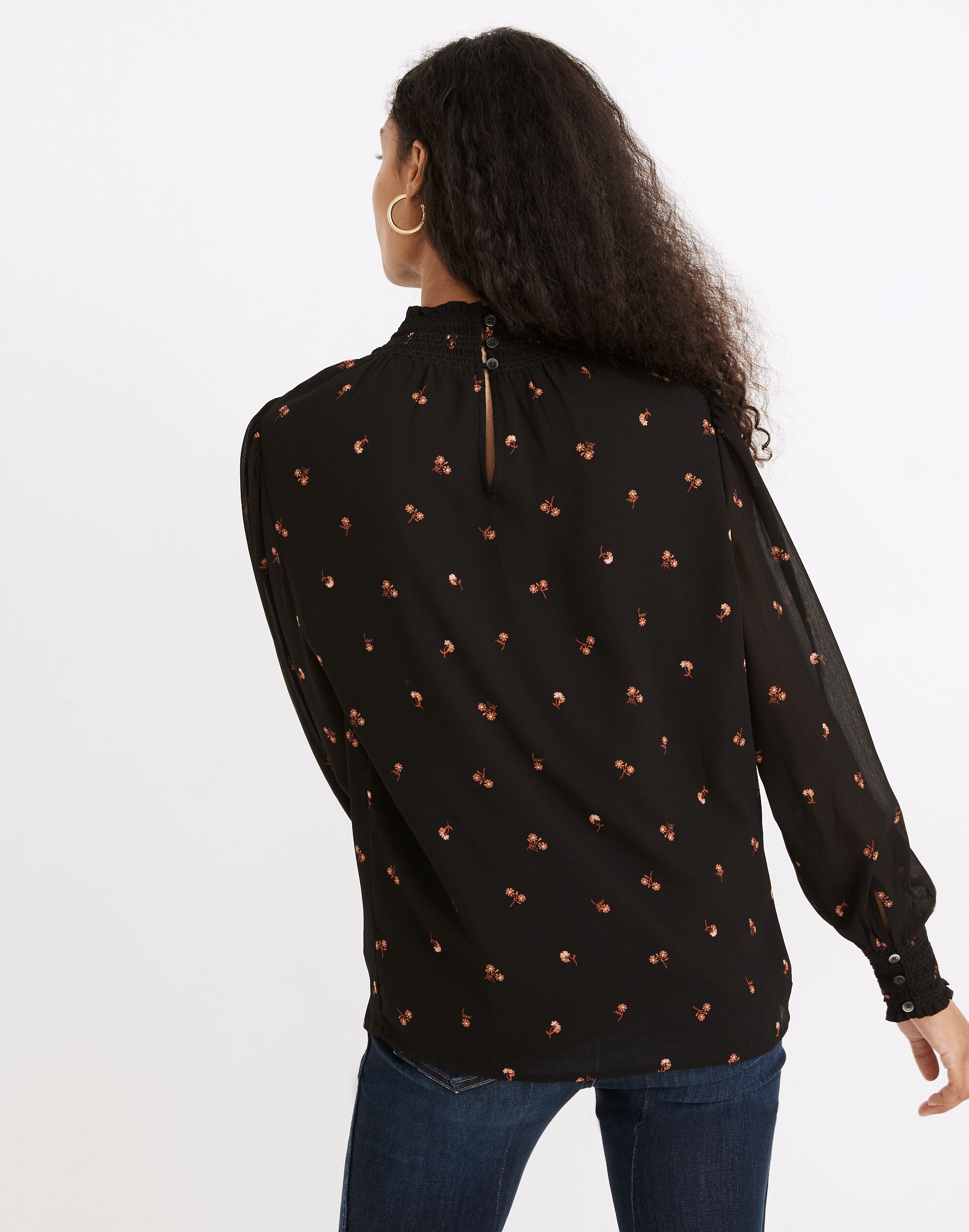 (Re)sourced Georgette Smocked Mockneck Top in Amie Floral