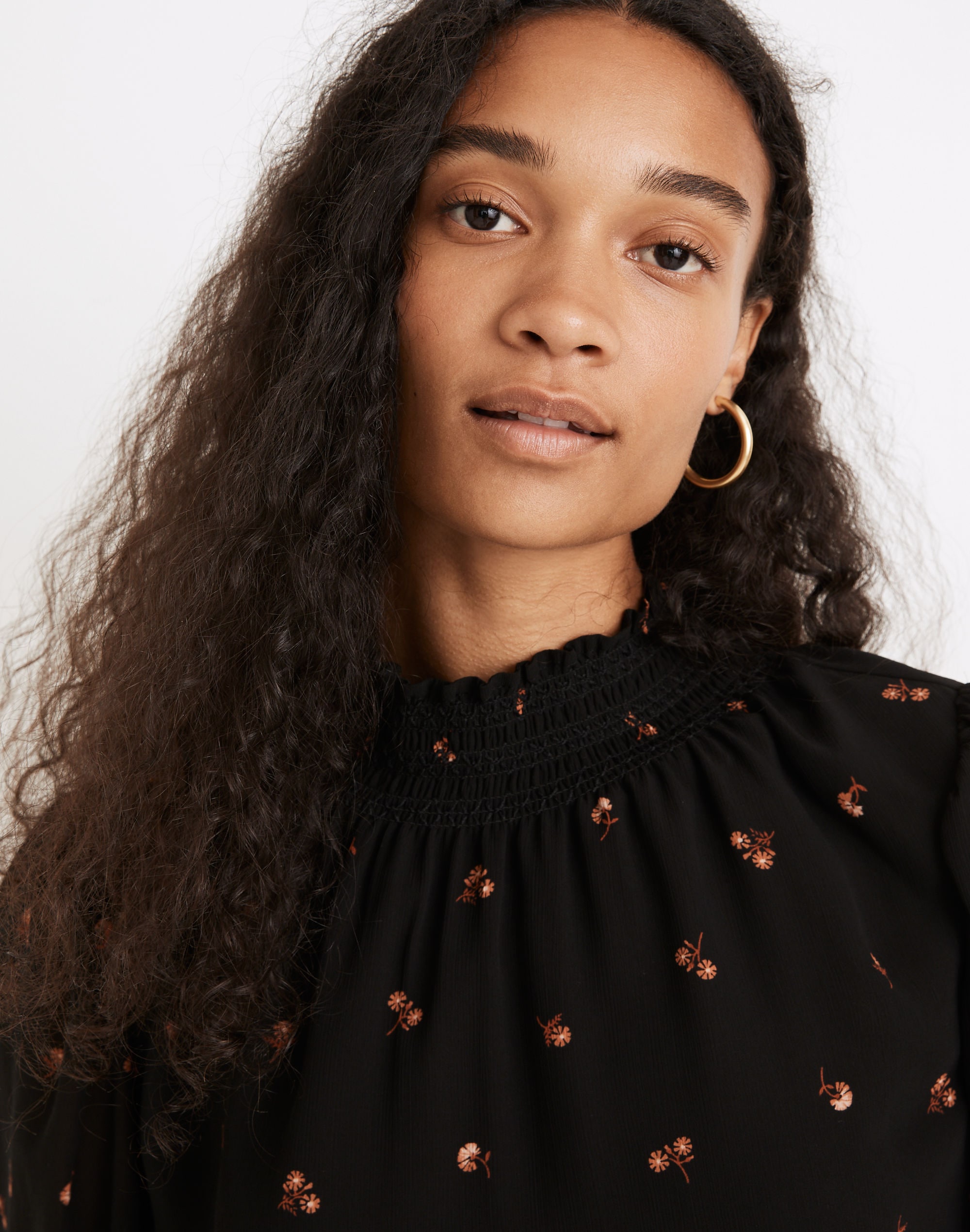 (Re)sourced Georgette Smocked Mockneck Top in Amie Floral