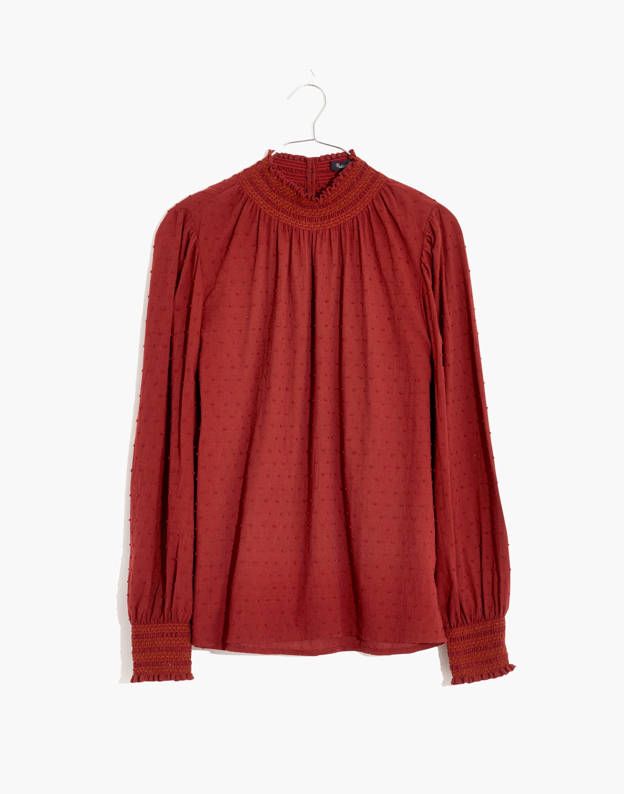 Sheer-Sleeve Mockneck Top in Clip Dot