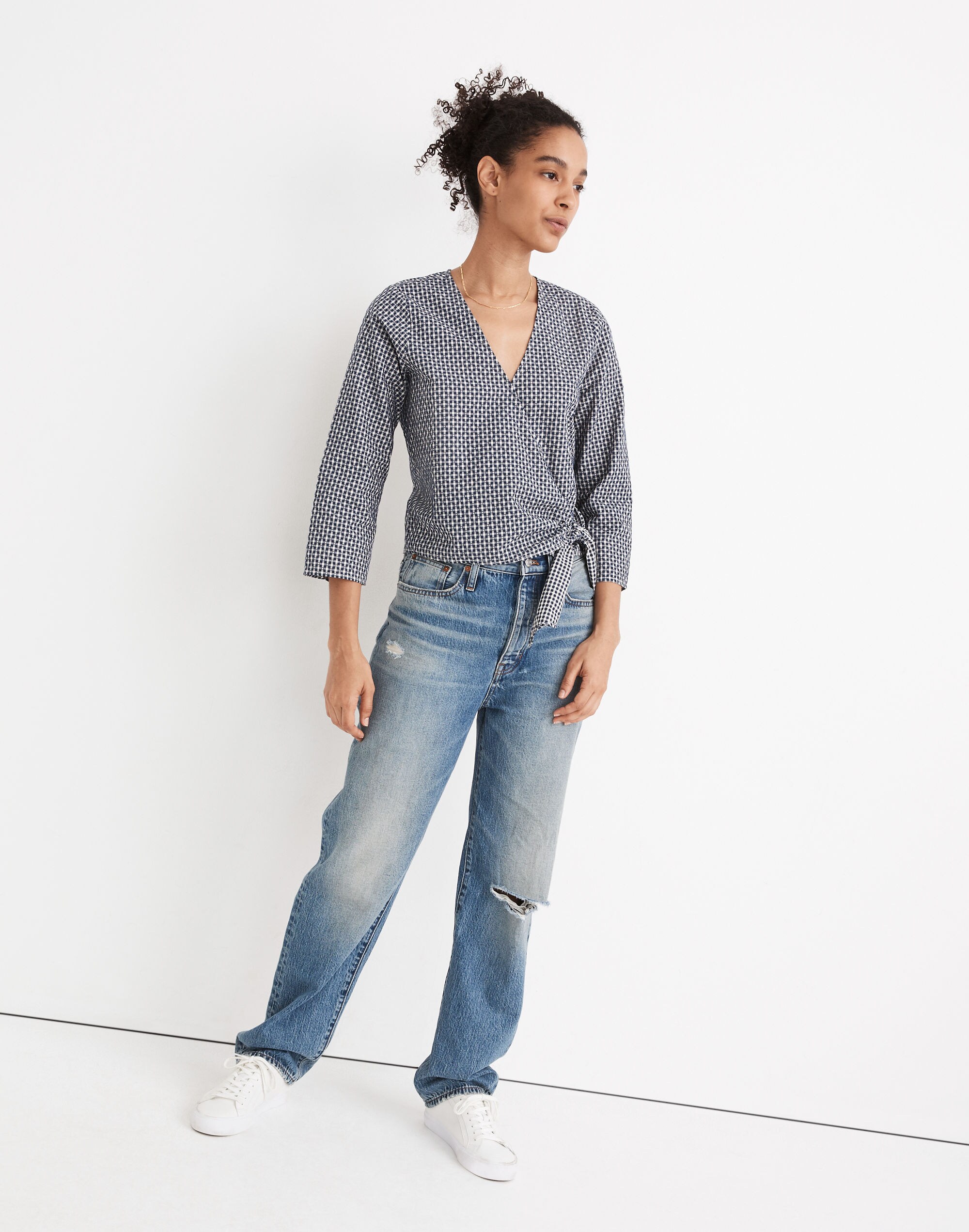 Textured Cotton Wrap Top
