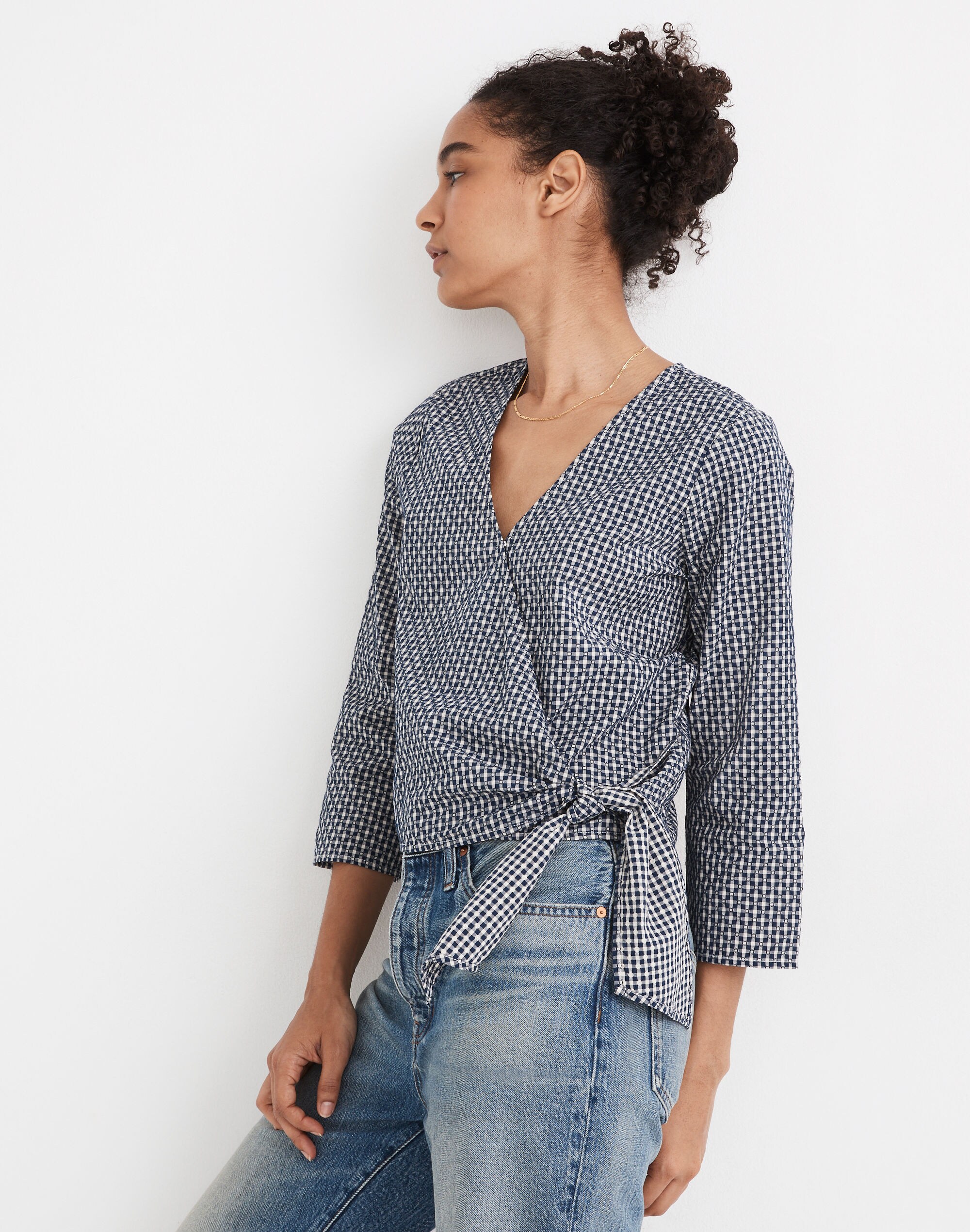 Textured Cotton Wrap Top