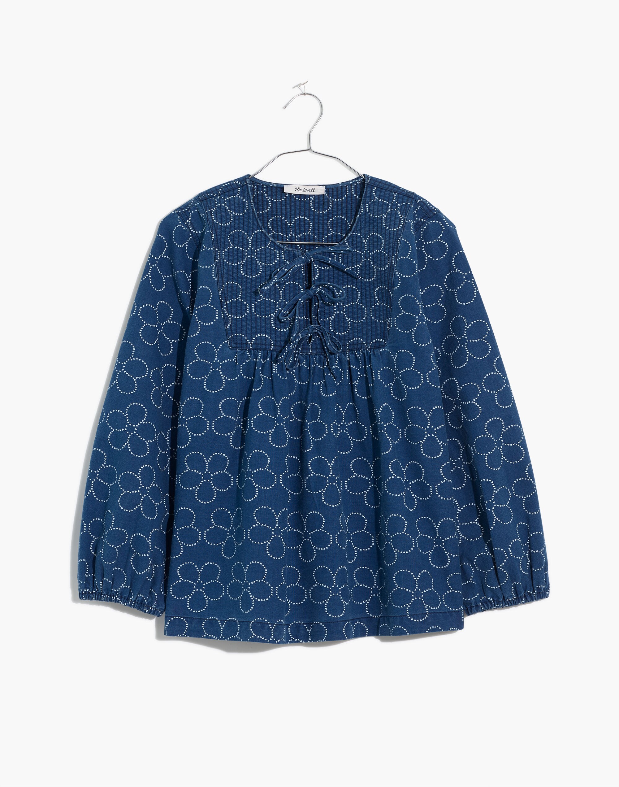 Quilted Tie-Front Bib Top in Indigo Floral