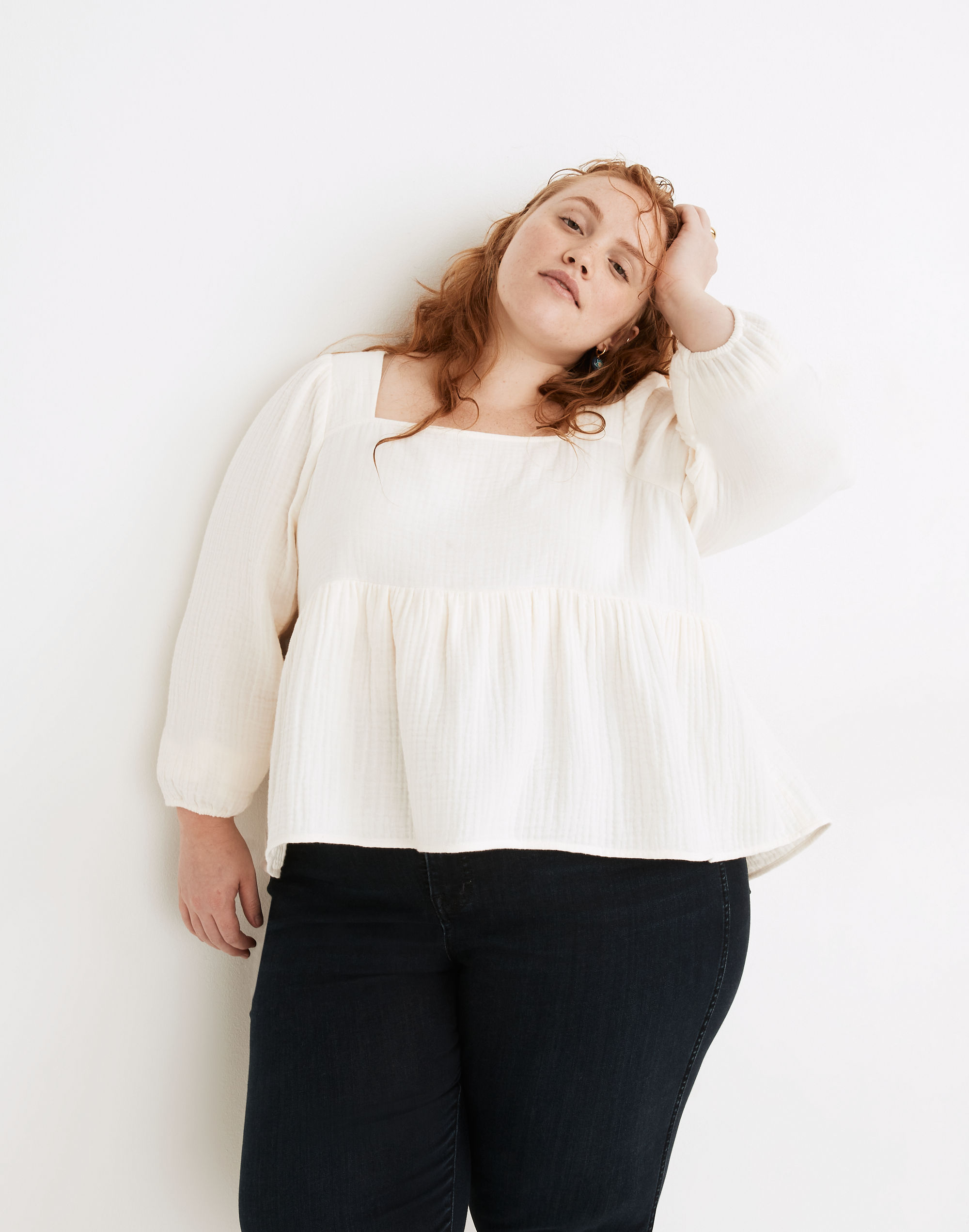 Plus Lightspun Millbrook Puff-Sleeve Peplum Top