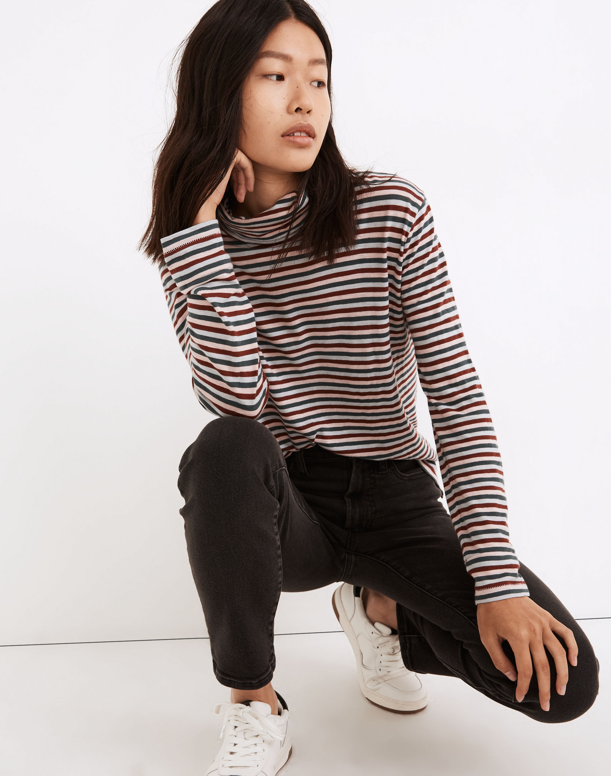Whisper Cotton Turtleneck in Herrick Stripe