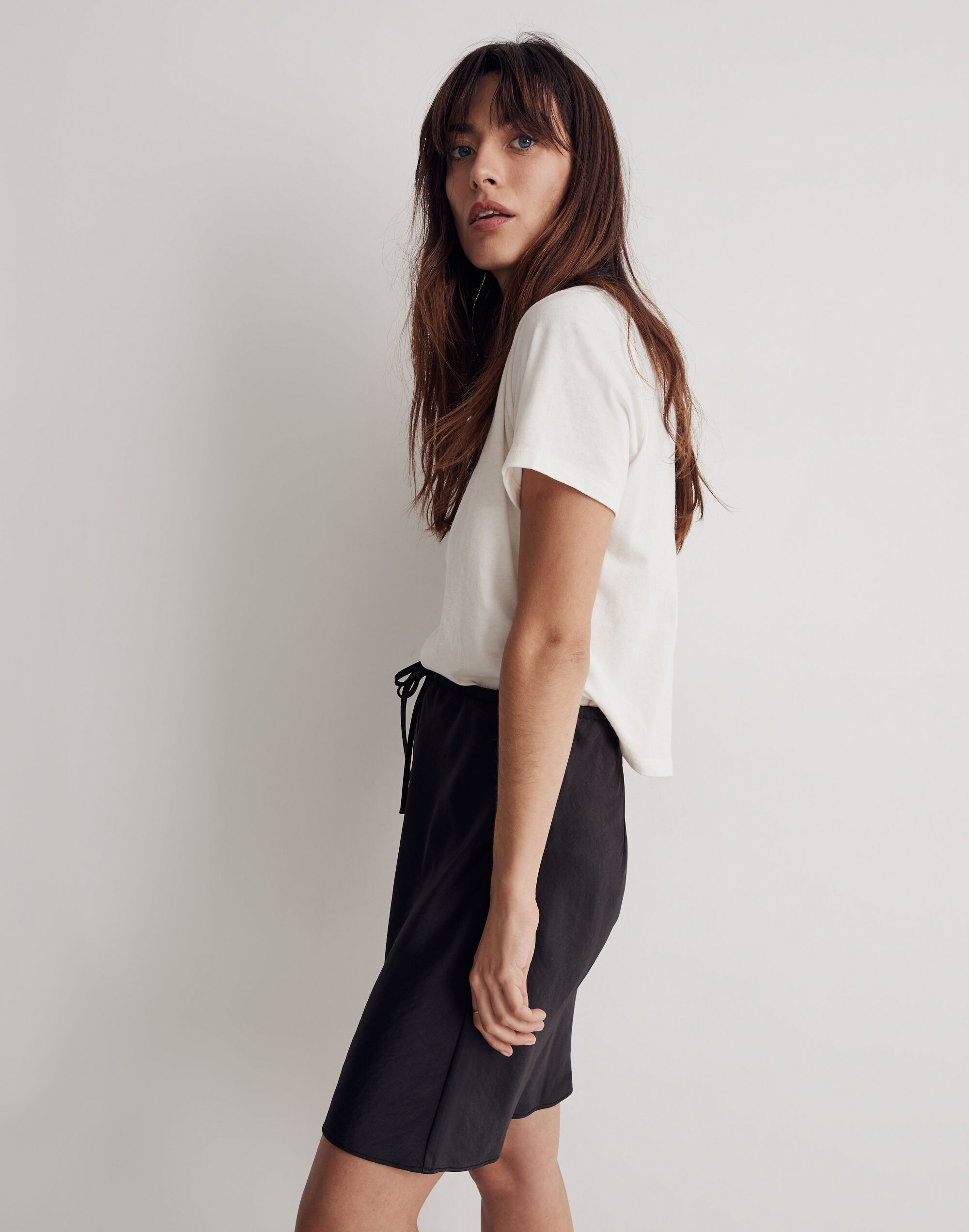 Drawstring Mini Slip Skirt