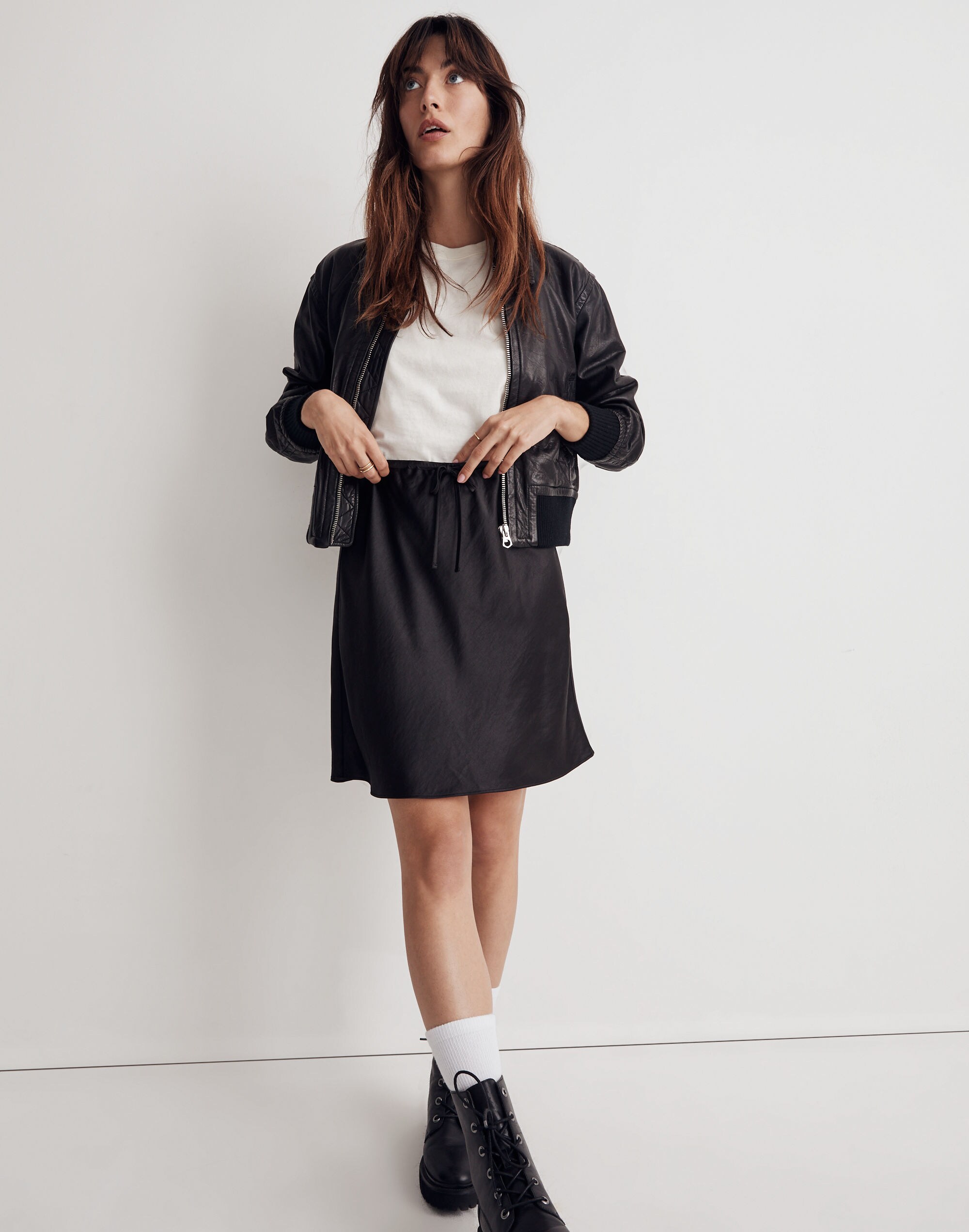 Drawstring Mini Slip Skirt