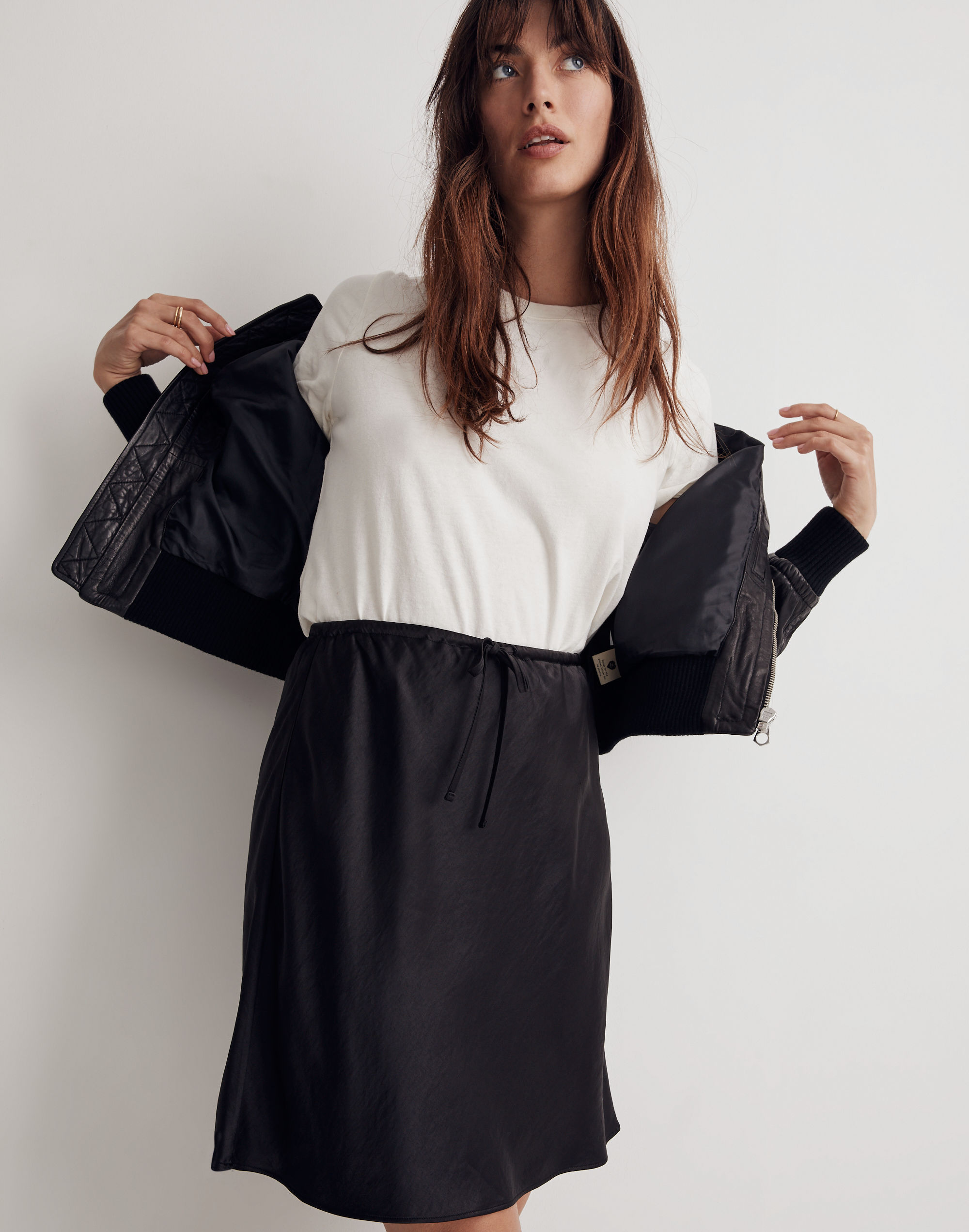 Drawstring Mini Slip Skirt