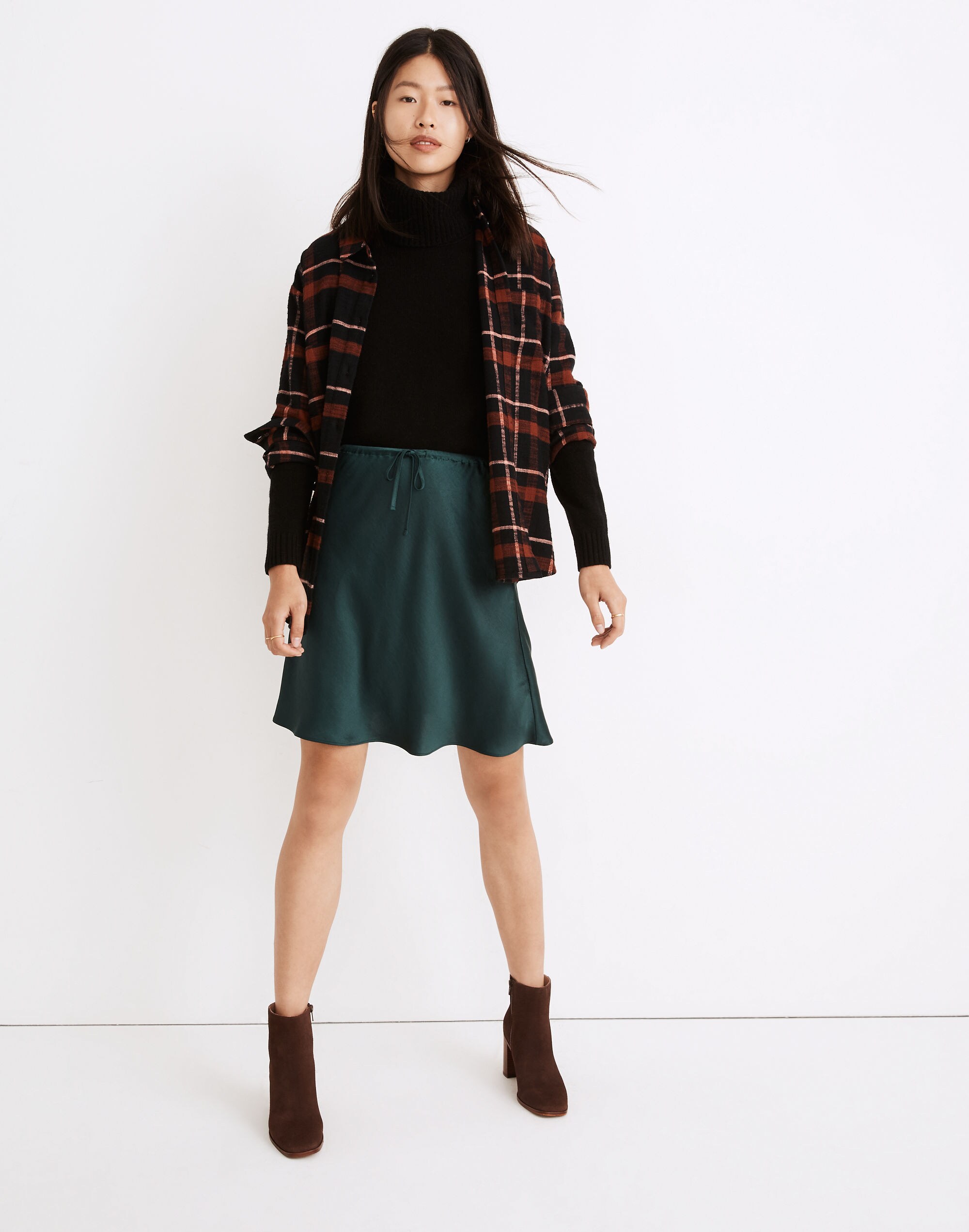 Drawstring Mini Slip Skirt