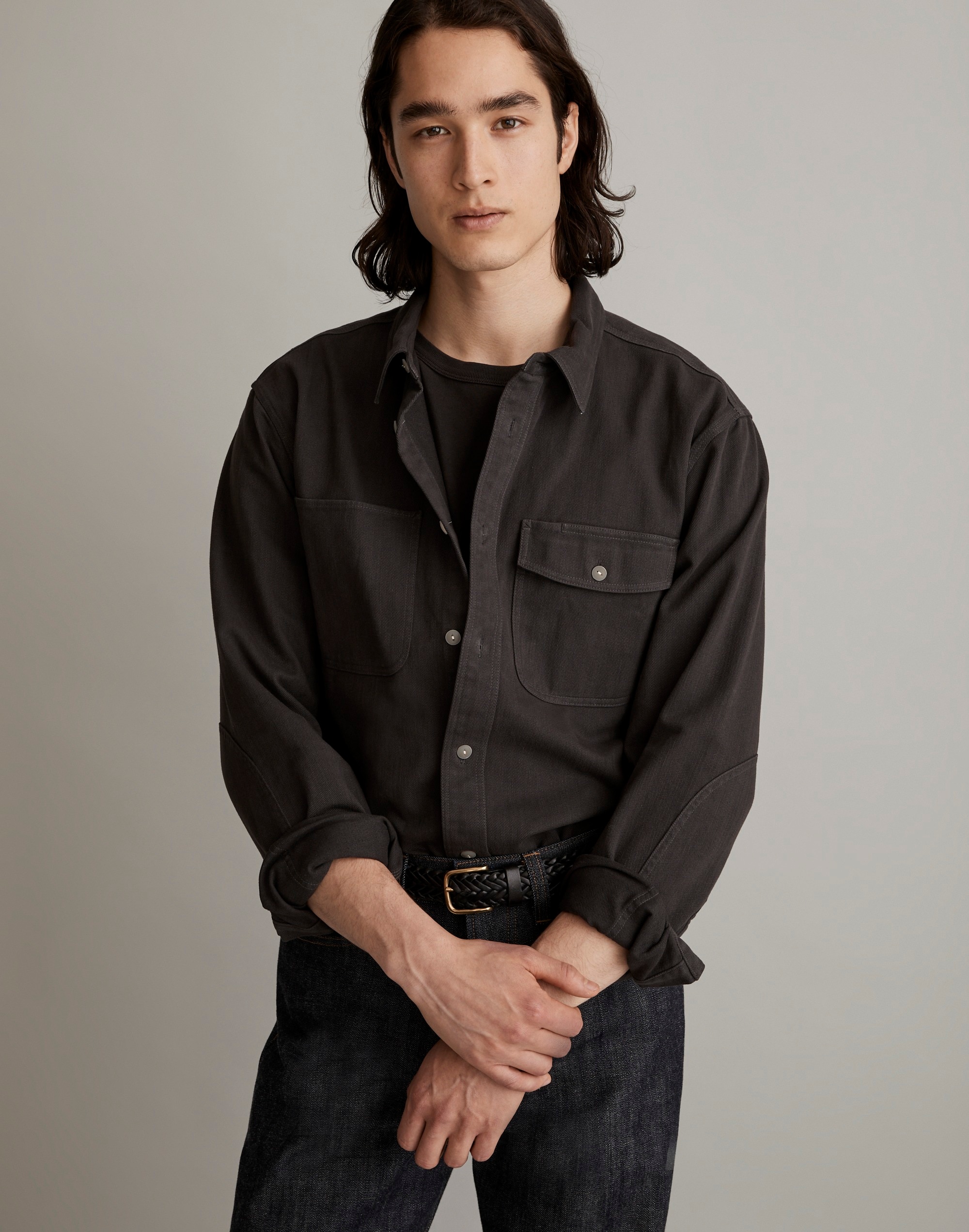 Garment-Dyed Work Shirt in black coal image 1